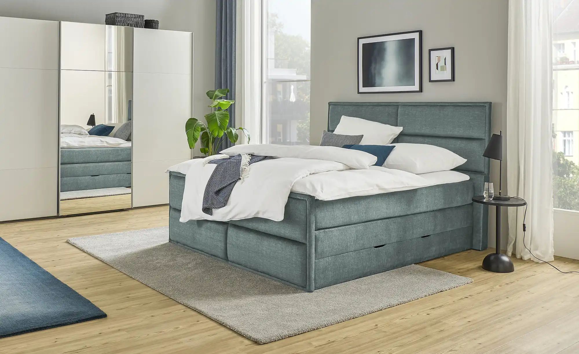 Thumbnail - uno Boxspringbett mit Bettkasten Crocco ¦ blau ¦ Maße (cm): B: 157 H: 136 Betten > Komfortbetten - Höffner