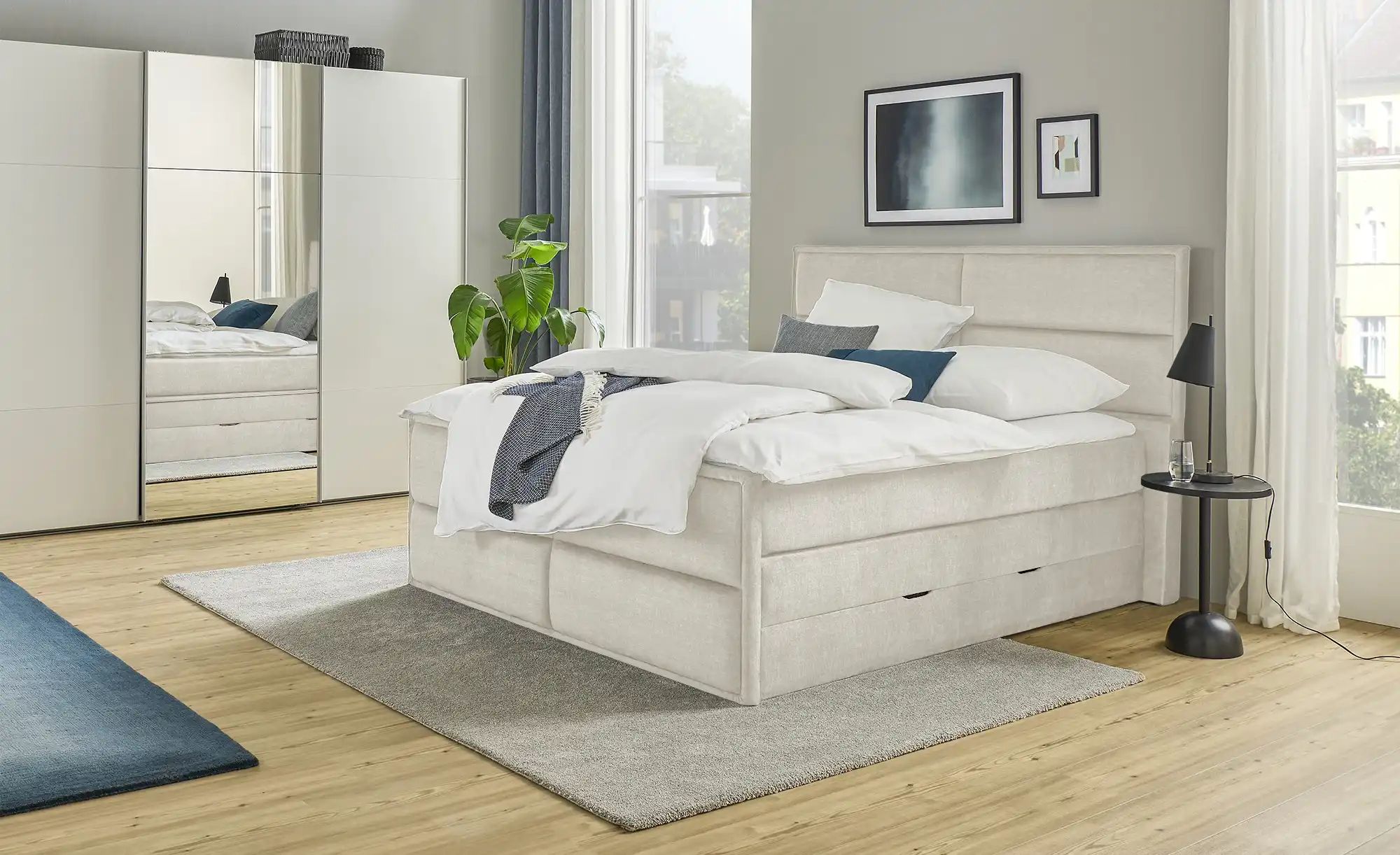 uno Boxspringbett mit Bettkasten Crocco ¦ beige ¦ Maße (cm): B: 157 H: 136 günstig online kaufen