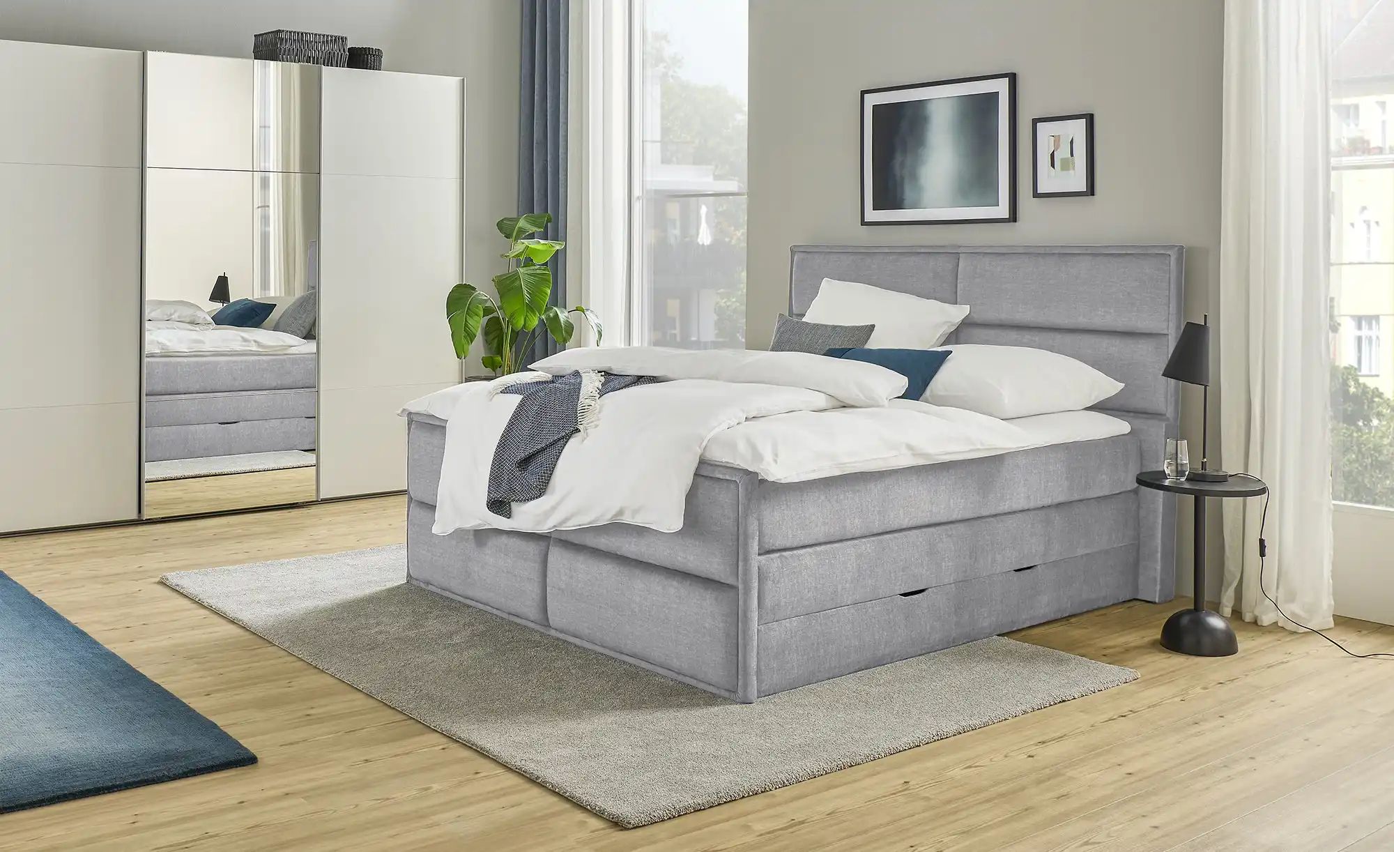 uno Boxspringbett mit Bettkasten Crocco ¦ grau ¦ Maße (cm): B: 197 H: 136 B günstig online kaufen