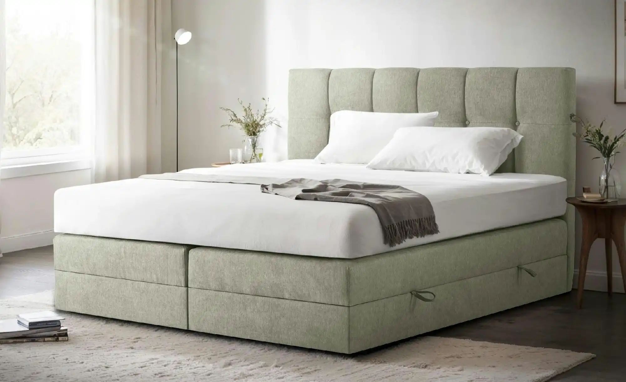 Boxspringbett mit Bettkasten Leeds ¦ grün ¦ Maße (cm): B: 120 H: 121 Betten günstig online kaufen