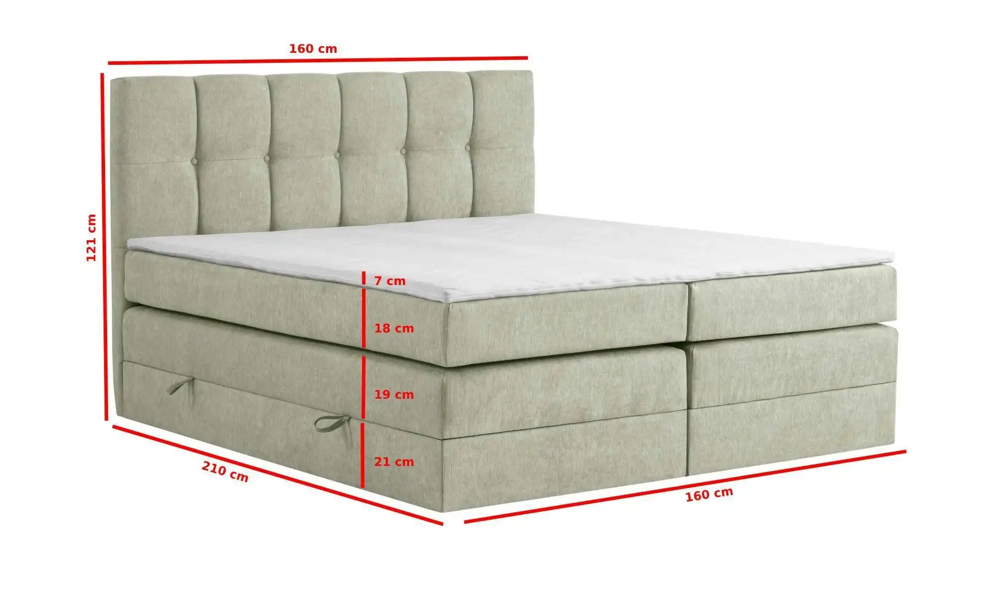 Boxspringbett mit Bettkasten Leeds ¦ grün ¦ Maße (cm): B: 160 H: 121 Betten günstig online kaufen