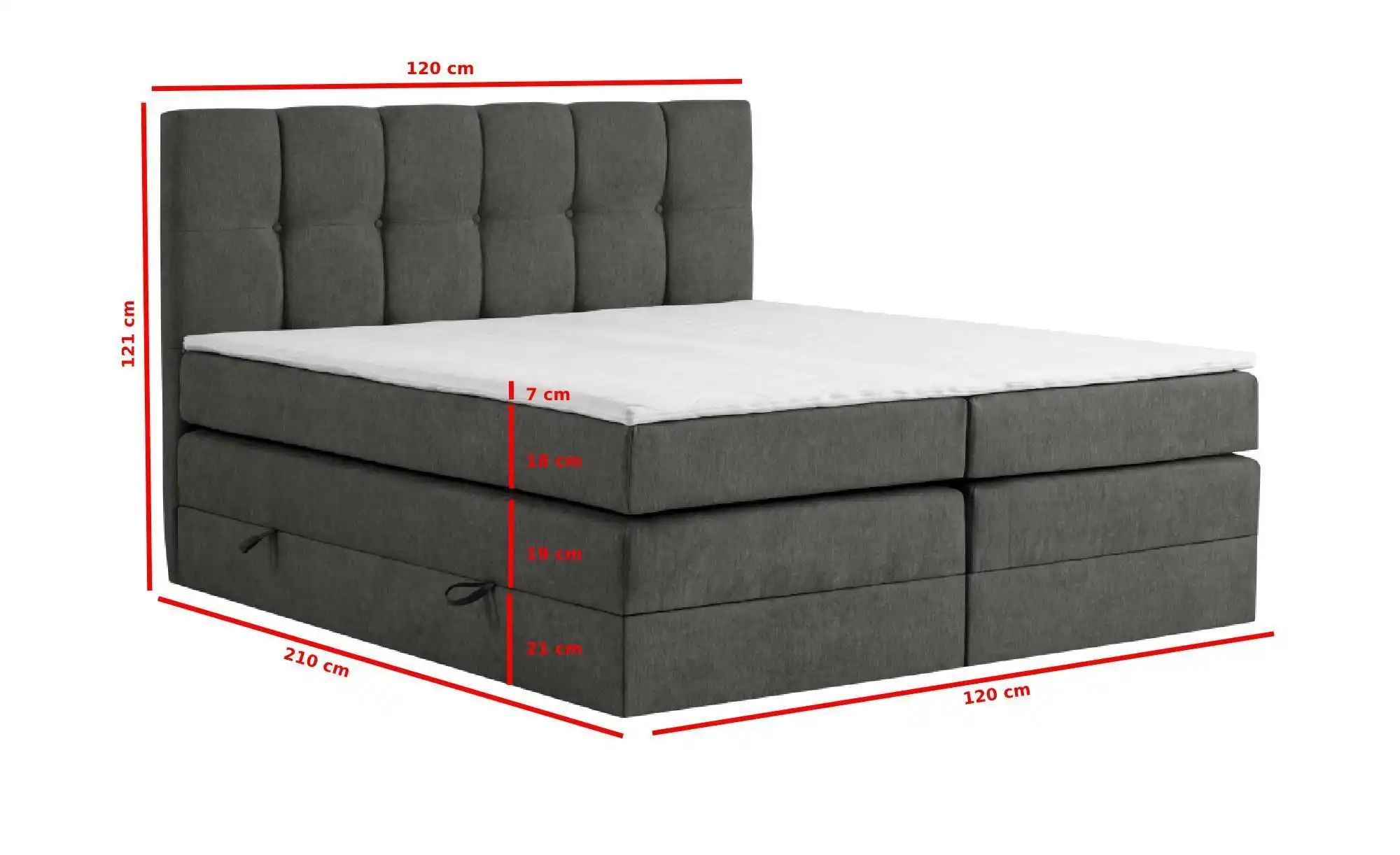 Thumbnail - Boxspringbett mit Bettkasten Leeds ¦ grau ¦ Maße (cm): B: 120 H: 121 Betten > Komfortbetten - Höffner