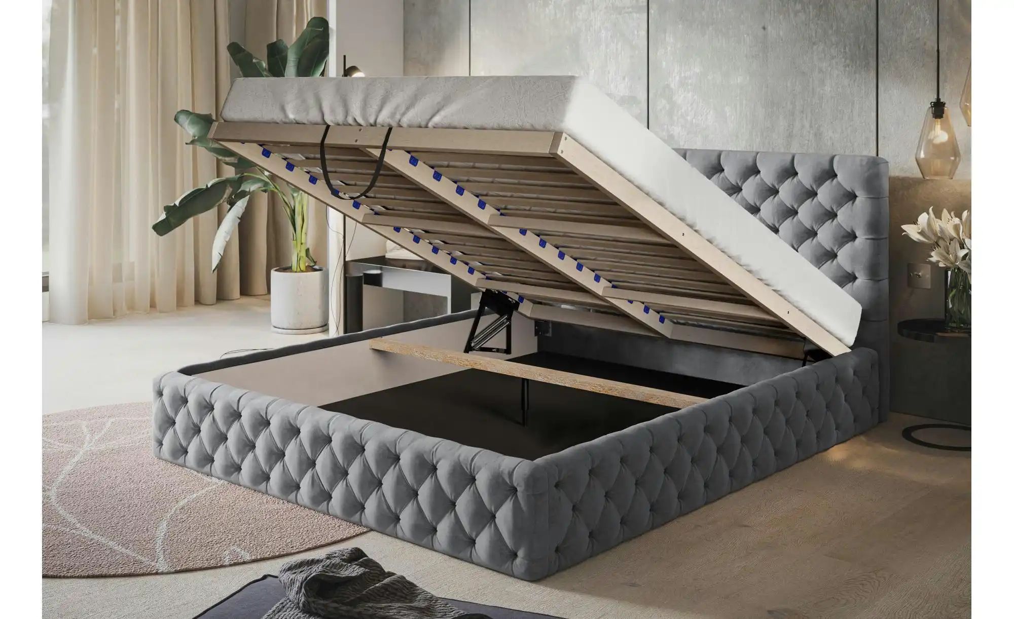 Polsterbett mit Stauraum Silfield ¦ silber ¦ Maße (cm): B: 154 H: 95 Betten günstig online kaufen