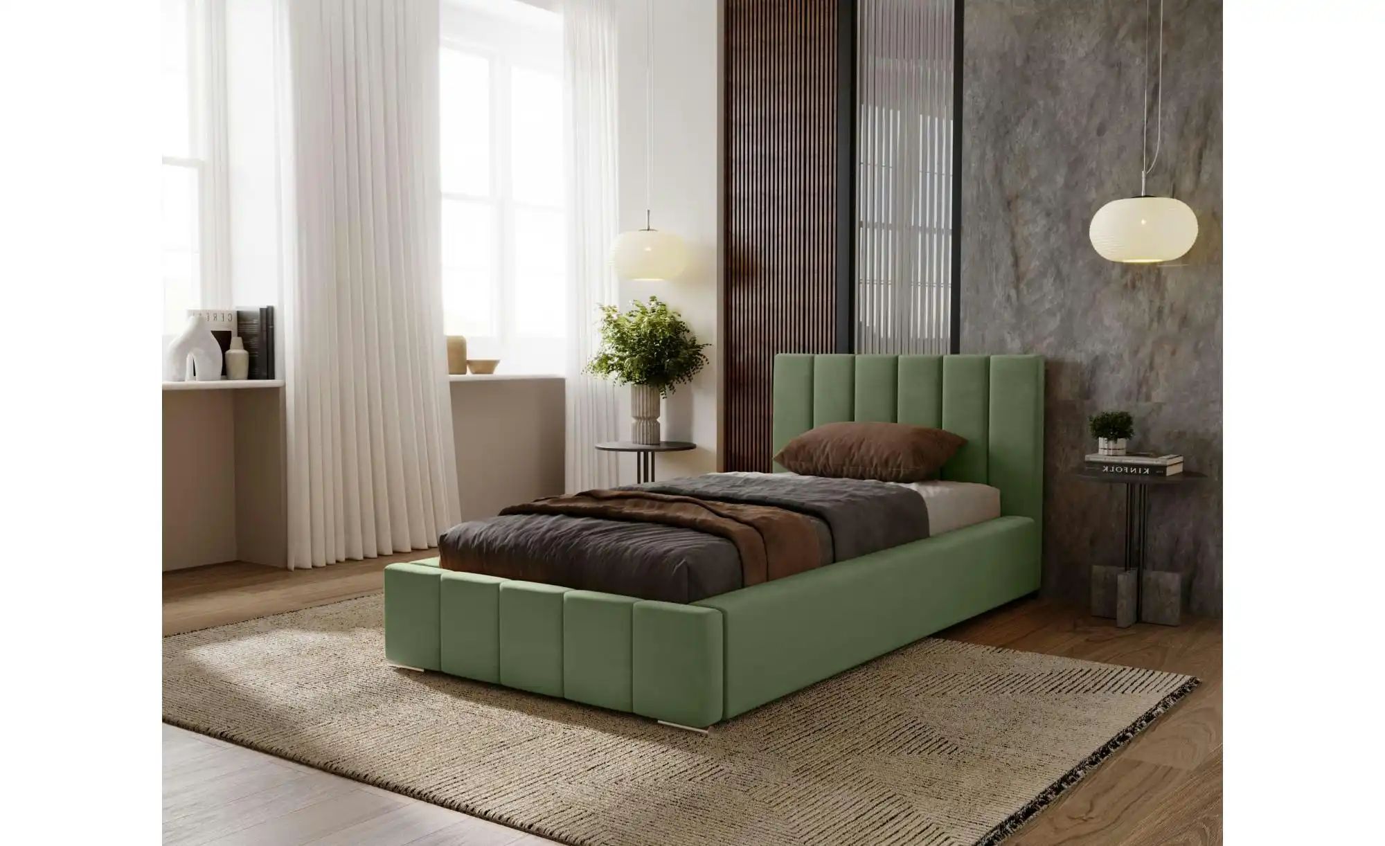 Polsterbett mit Stauraum  Nelia ¦ grün ¦ Maße (cm): B: 95 H: 100 Betten > P günstig online kaufen