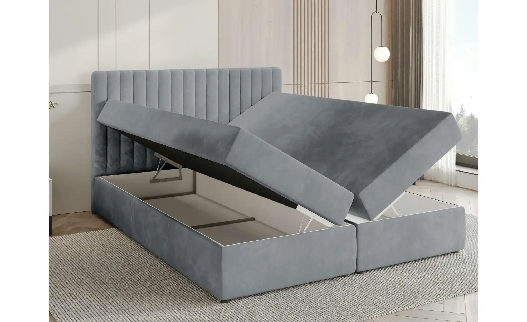 Boxbett mit Bettkasten und Topper Drayton ¦ grau ¦ Maße (cm): B: 180 H: 102 günstig online kaufen