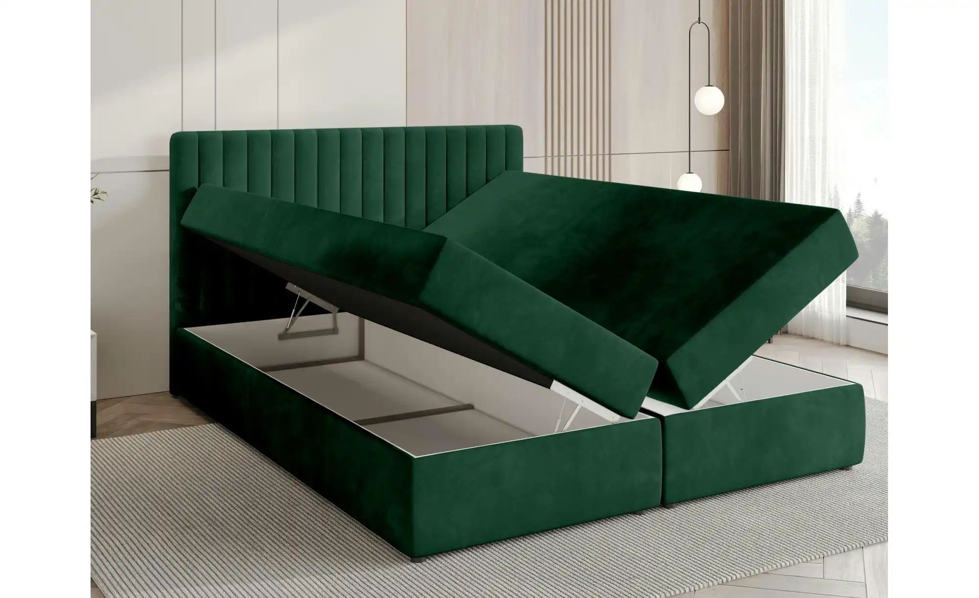 Boxbett mit Bettkasten und Topper Drayton ¦ grün ¦ Maße (cm): B: 160 H: 102 günstig online kaufen