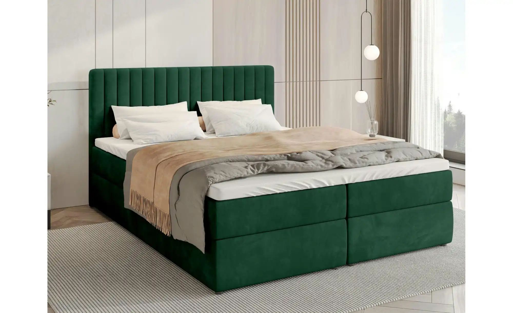 Boxbett mit Bettkasten und Topper Drayton ¦ grün ¦ Maße (cm): B: 160 H: 102 günstig online kaufen