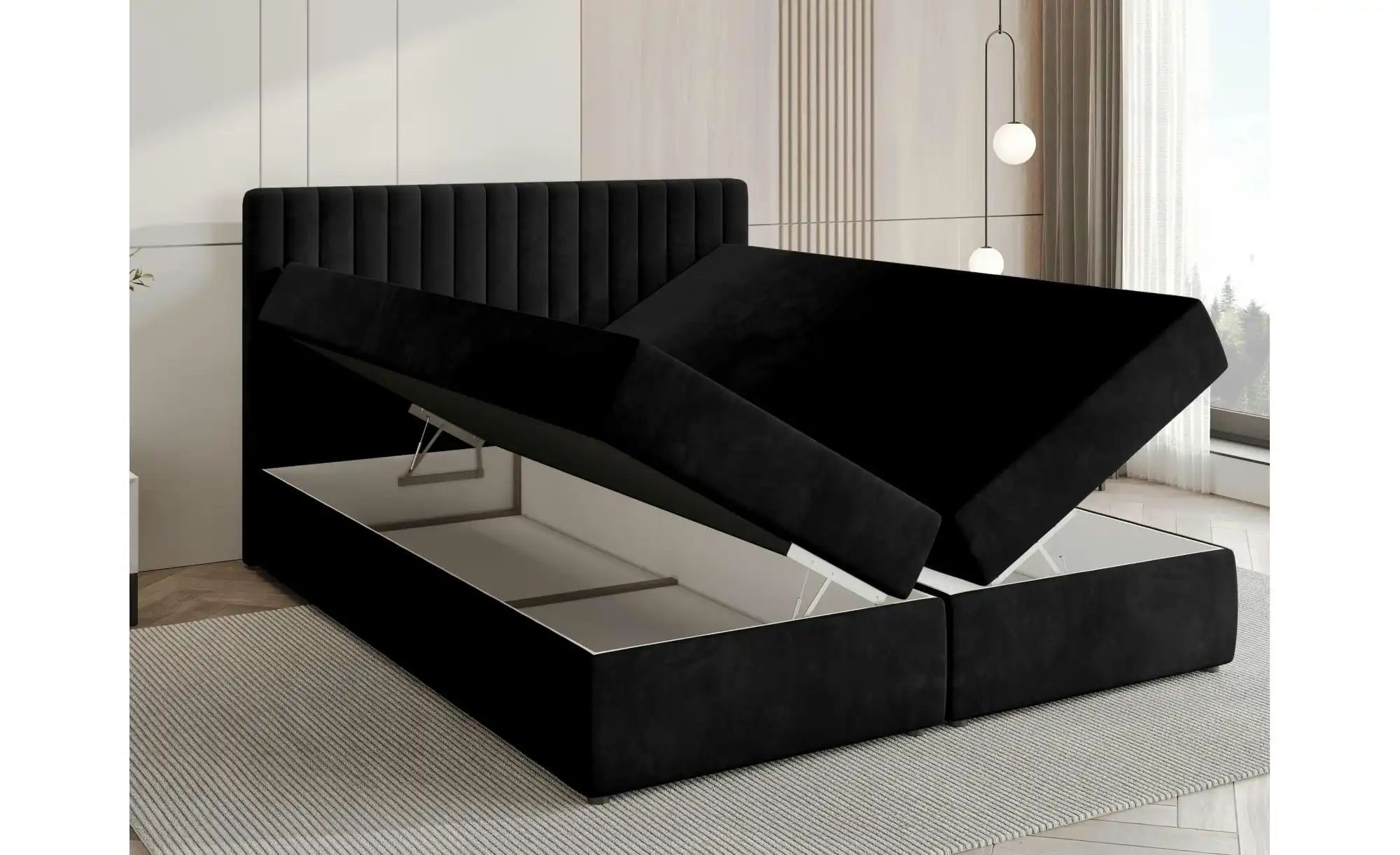 Boxbett mit Bettkasten und Topper Drayton ¦ schwarz ¦ Maße (cm): B: 160 H: günstig online kaufen