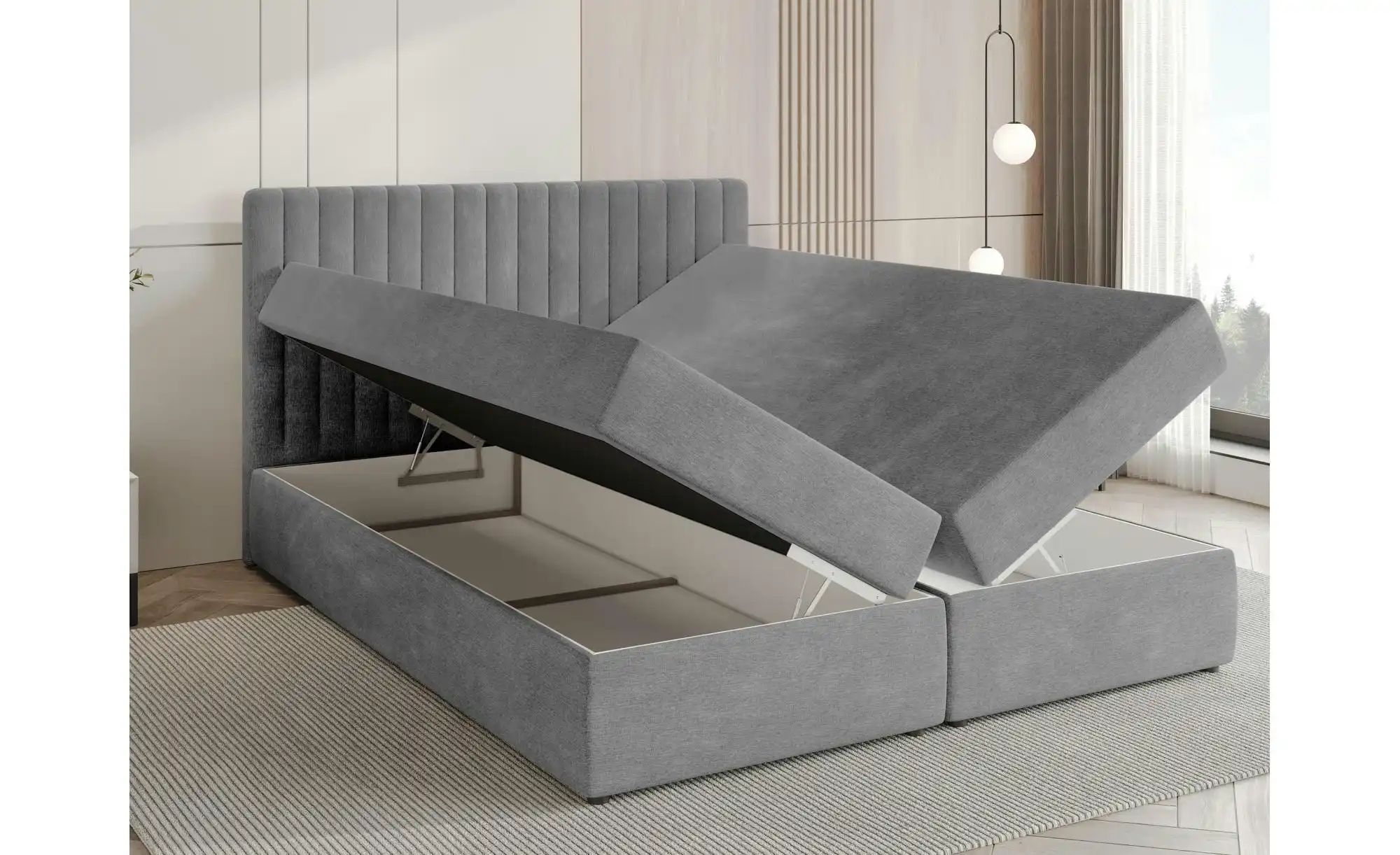 Boxbett mit Bettkasten und Topper Drayton ¦ grau ¦ Maße (cm): B: 160 H: 102 günstig online kaufen
