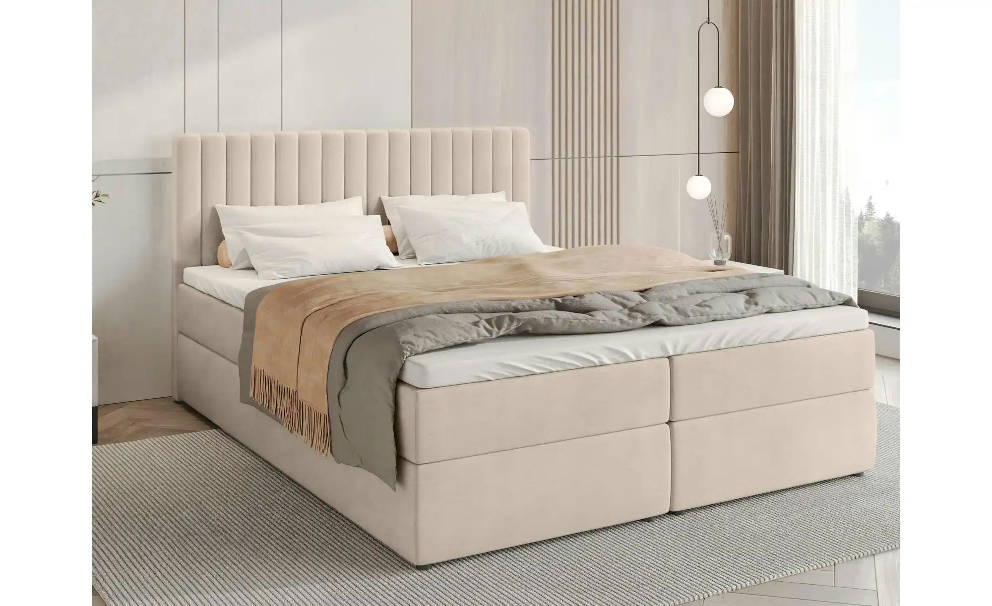 Boxbett mit Bettkasten und Topper Drayton ¦ beige ¦ Maße (cm): B: 160 H: 10 günstig online kaufen