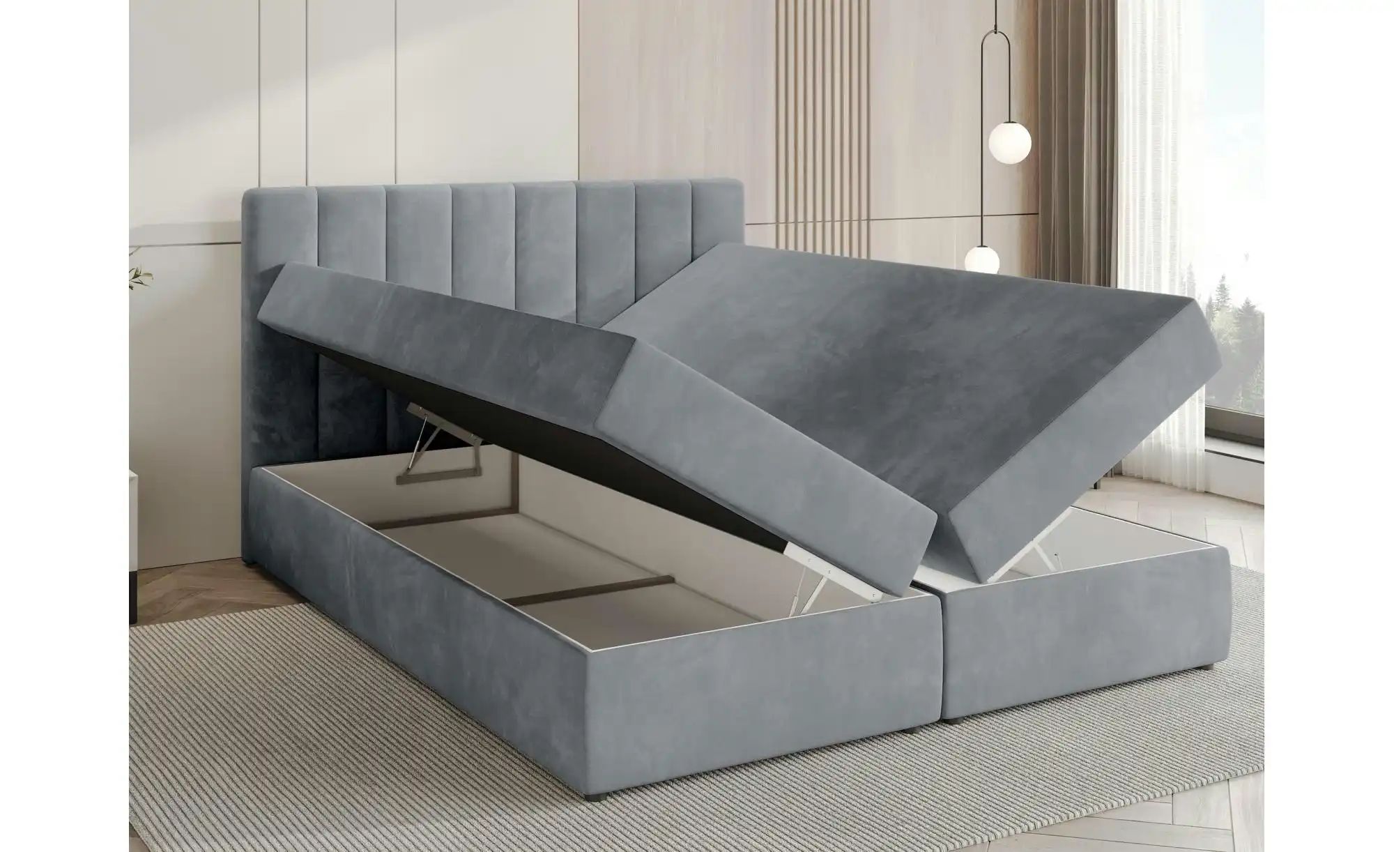 Boxbett mit Bettkasten und Topper Devora ¦ grau ¦ Maße (cm): B: 180 H: 102 günstig online kaufen