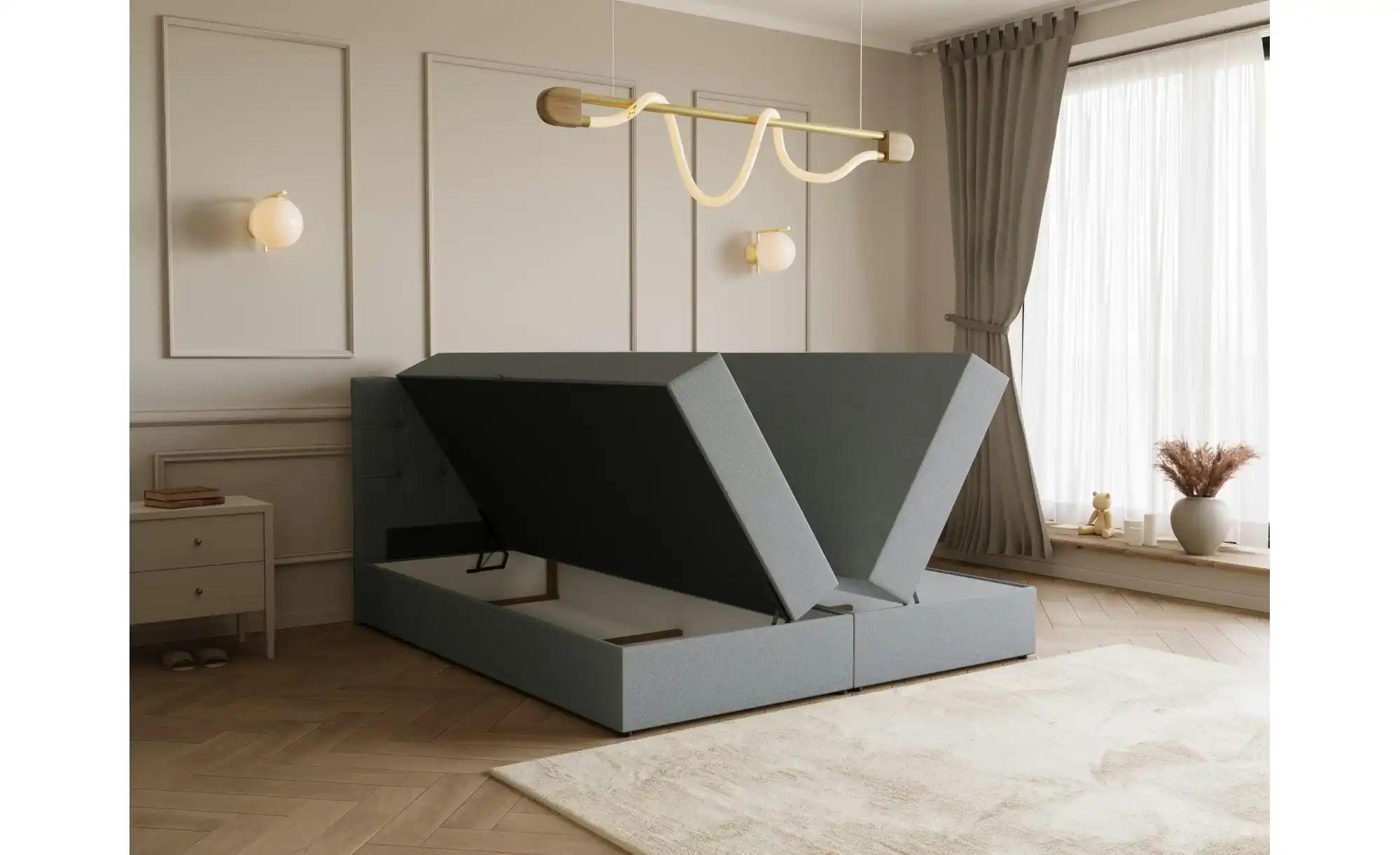 Boxbett mit Bettkasten und Topper Dartford ¦ grau ¦ Maße (cm): B: 180 H: 10 günstig online kaufen