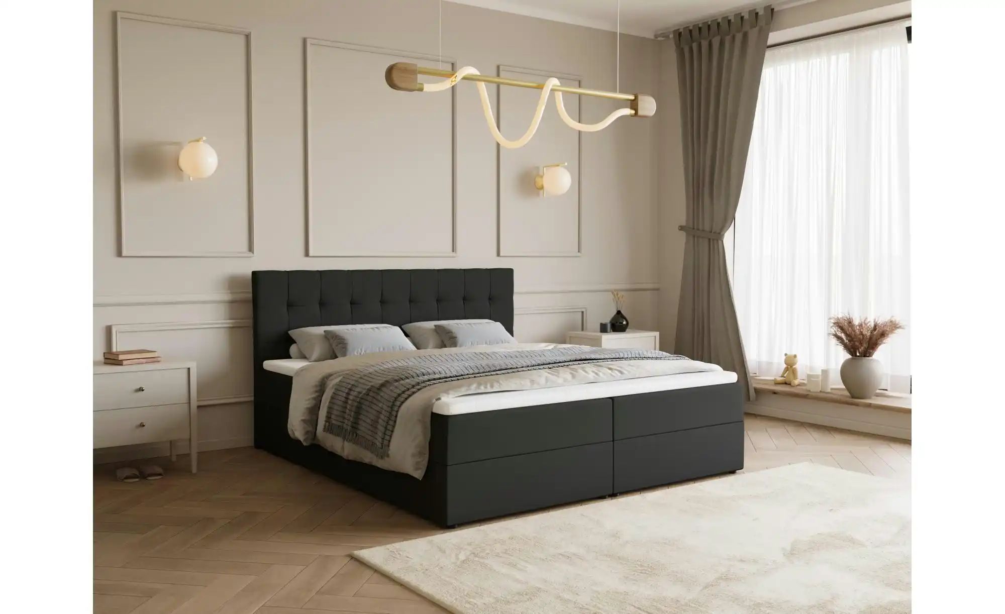 Boxbett mit Stauraum und Topper Dartford ¦ schwarz ¦ Maße (cm): B: 180 H: 1 günstig online kaufen