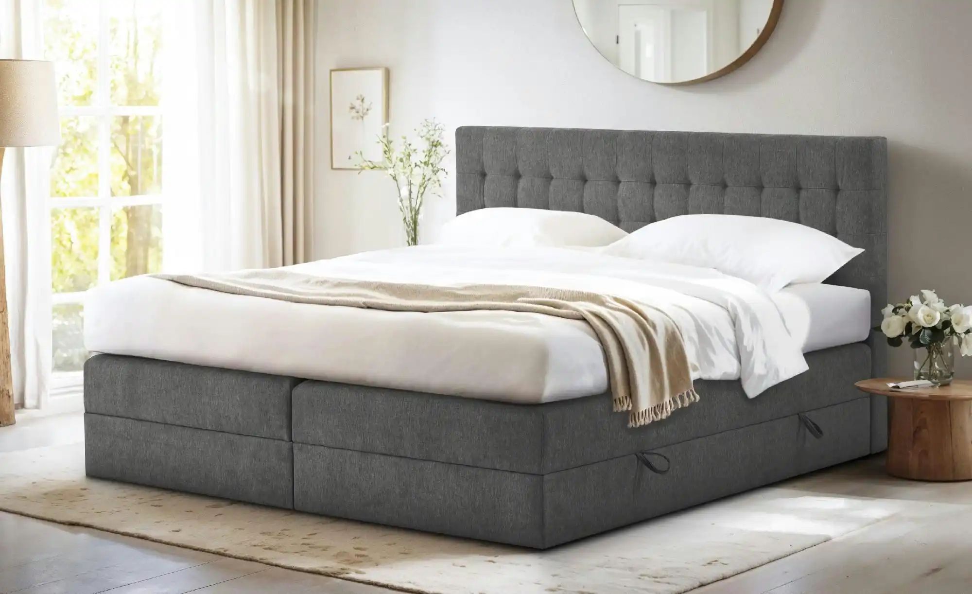 Boxspringbett mit Bettkasten Barcelona ¦ grau ¦ Maße (cm): B: 200 H: 110 Be günstig online kaufen