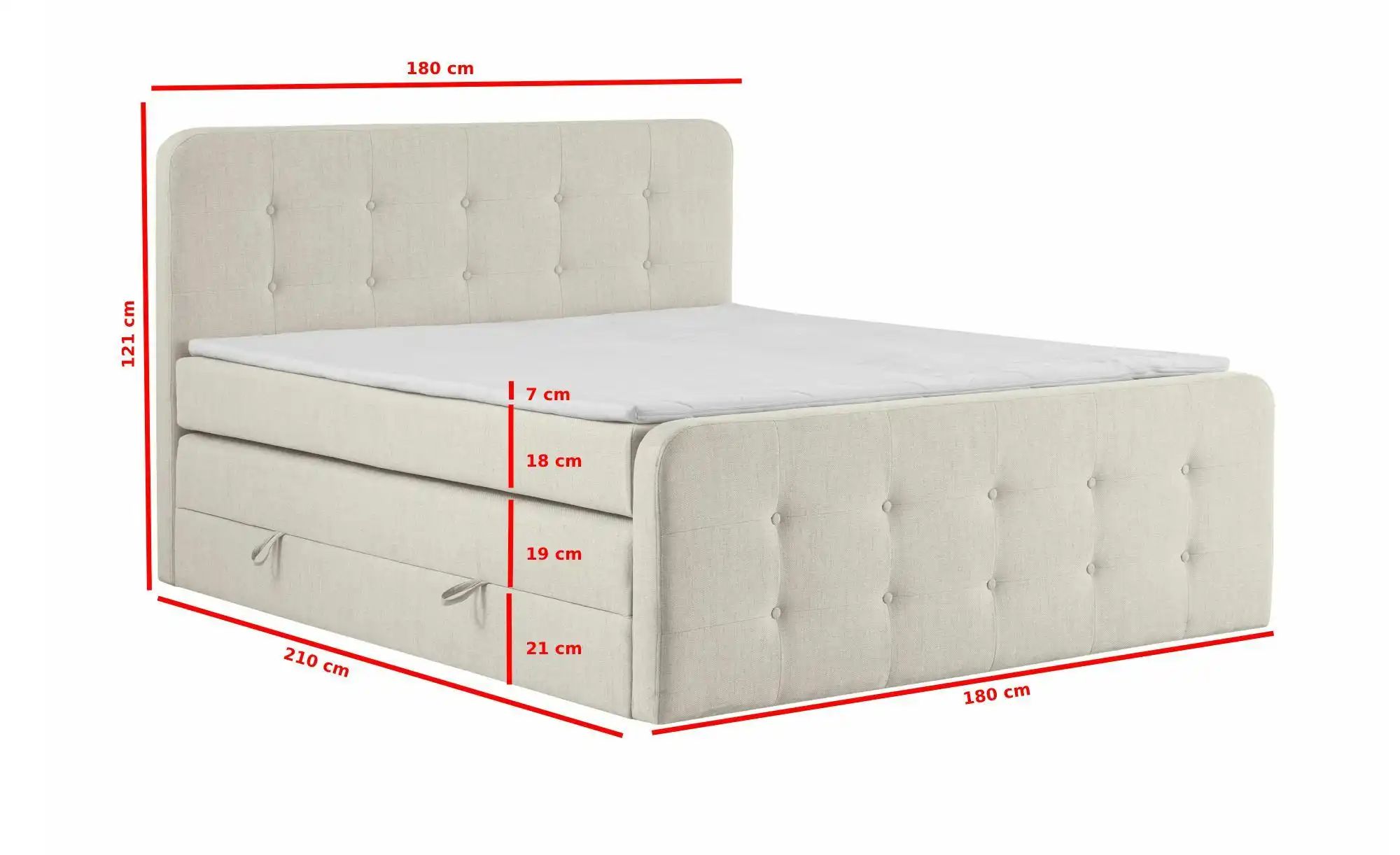 Thumbnail - Boxspringbett mit Bettkasten Neapel ¦ creme ¦ Maße (cm): B: 180 H: 121 Betten > Komfortbetten - Höffner