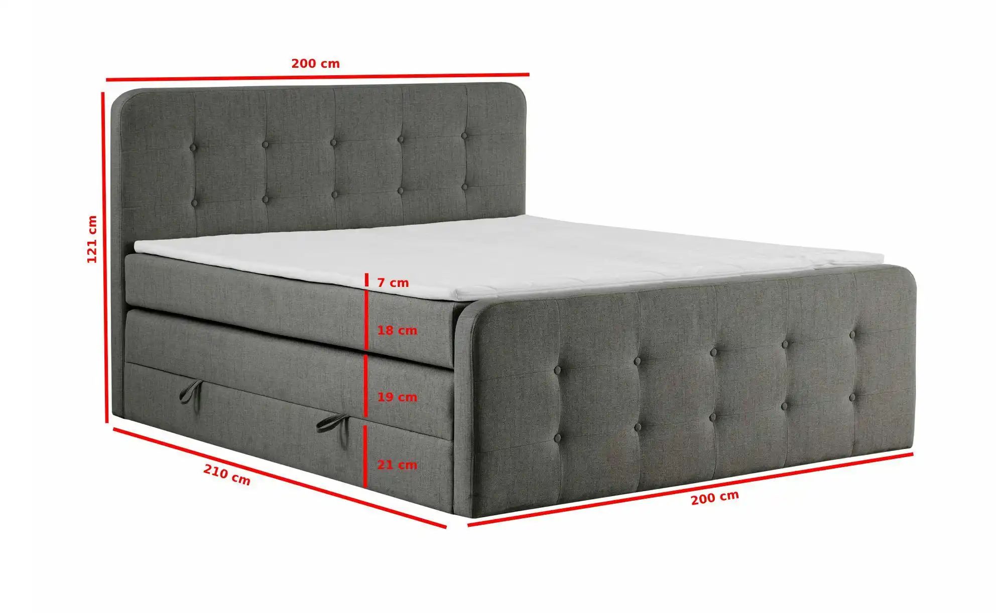 Thumbnail - Boxspringbett mit Bettkasten Neapel ¦ grau ¦ Maße (cm): B: 200 H: 121 Betten > Boxspringbetten - Höffner