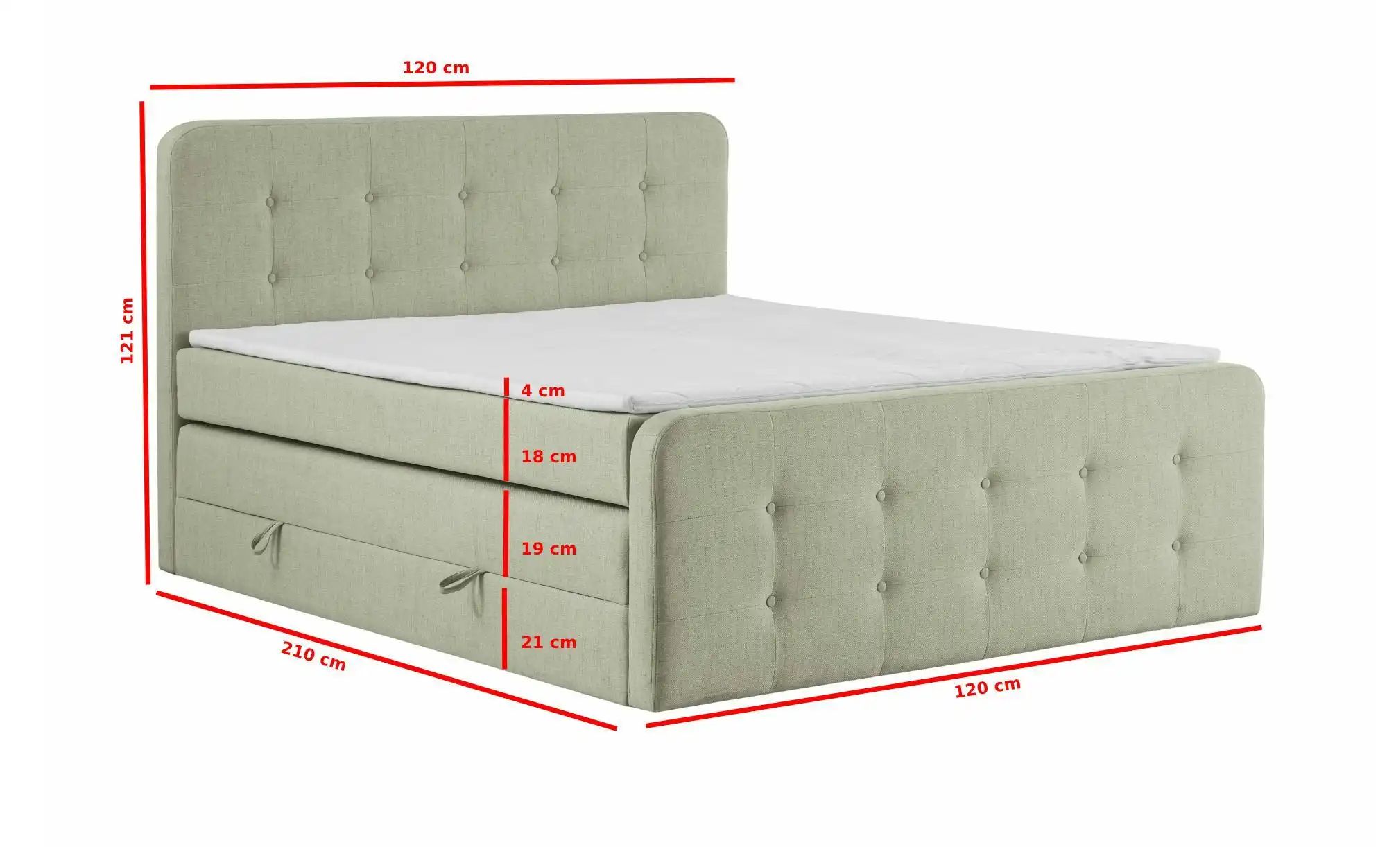 Thumbnail - Boxspringbett mit Bettkasten Neapel ¦ grün ¦ Maße (cm): B: 120 H: 121 Betten > Boxspringbetten - Höffner