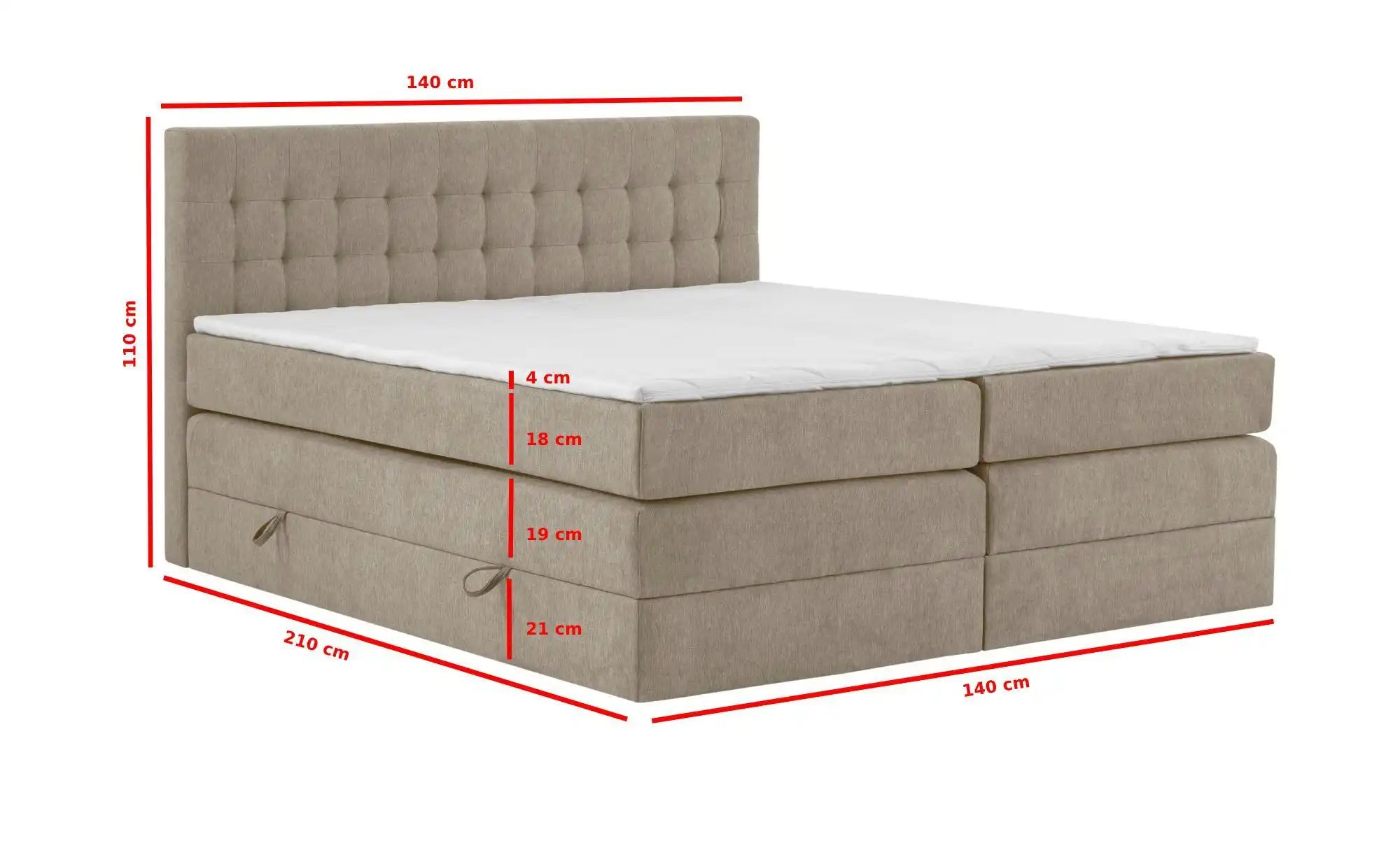 Thumbnail - Boxspringbett mit Bettkasten Barcelona ¦ beige ¦ Maße (cm): B: 140 H: 110 Betten > Boxspringbetten - Höffner