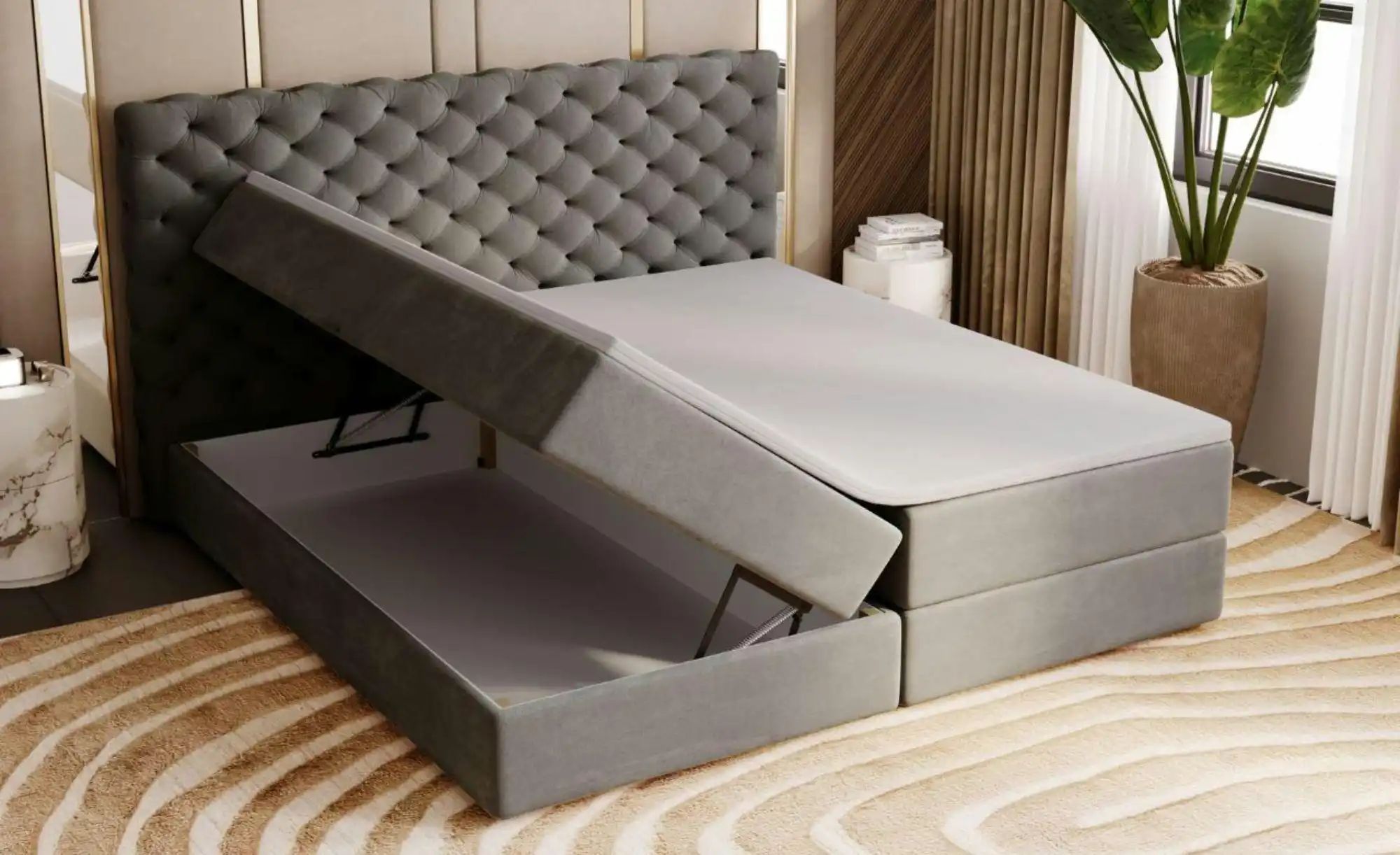 Boxbett mit Stauraum Belford ¦ grau ¦ Maße (cm): H: 119 Betten > Komfortbet günstig online kaufen