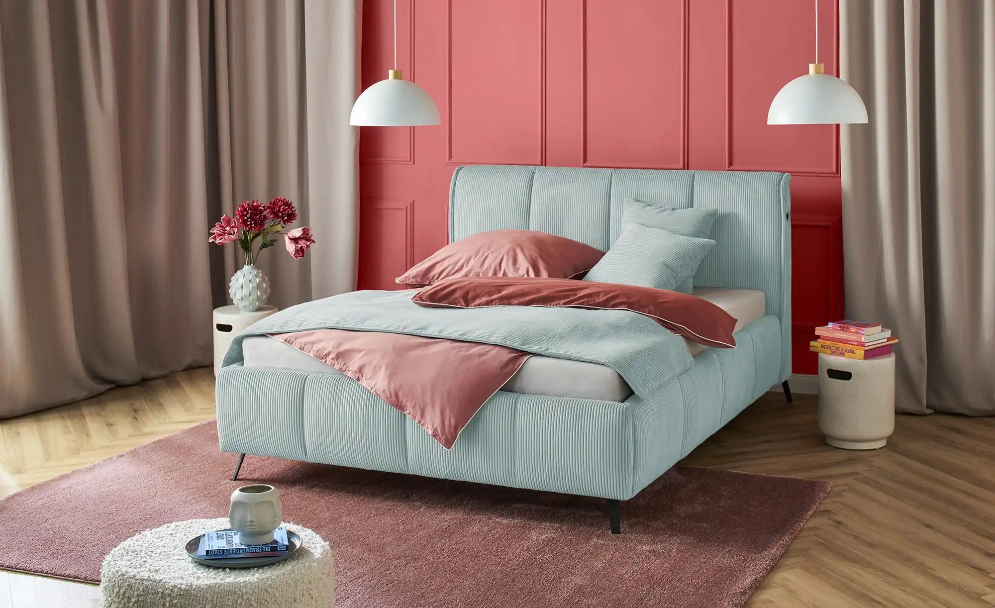 pop Polsterbett mit Bettkasten Pamela ¦ blau ¦ Maße (cm): B: 180 H: 113 Bet günstig online kaufen