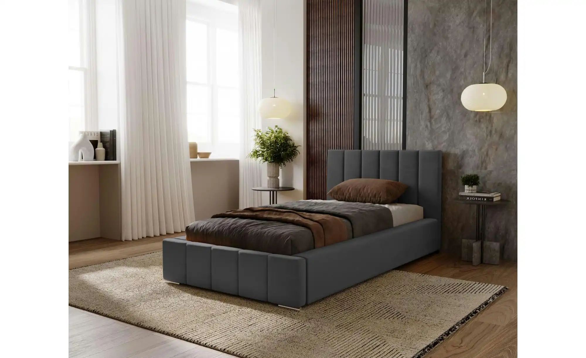 Polsterbett mit Stauraum  Nelia ¦ grau ¦ Maße (cm): B: 95 H: 100 Betten > P günstig online kaufen
