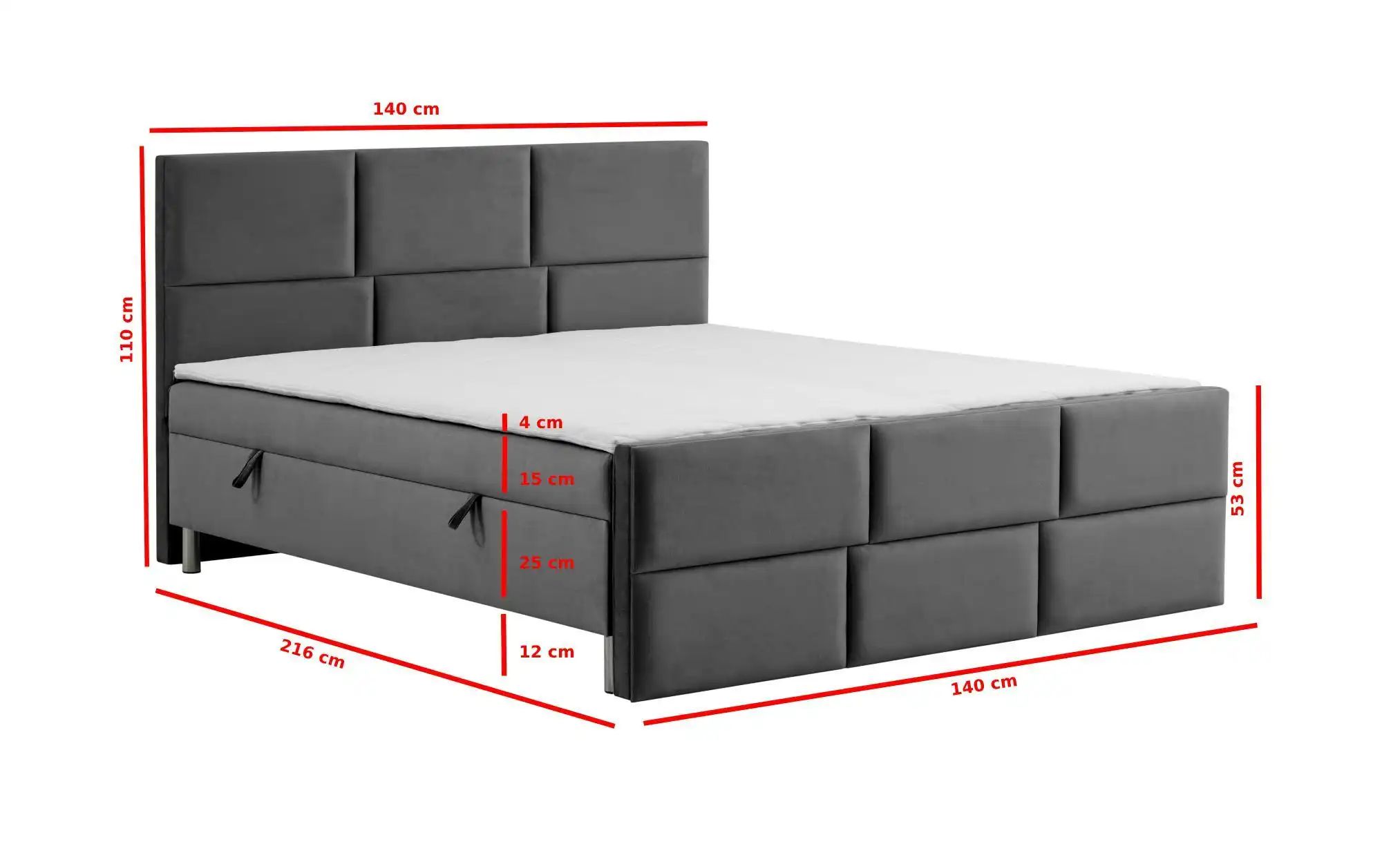 Boxbett mit Bettkasten Adria ¦ grau ¦ Maße (cm): B: 140 H: 110 Betten > Pol günstig online kaufen