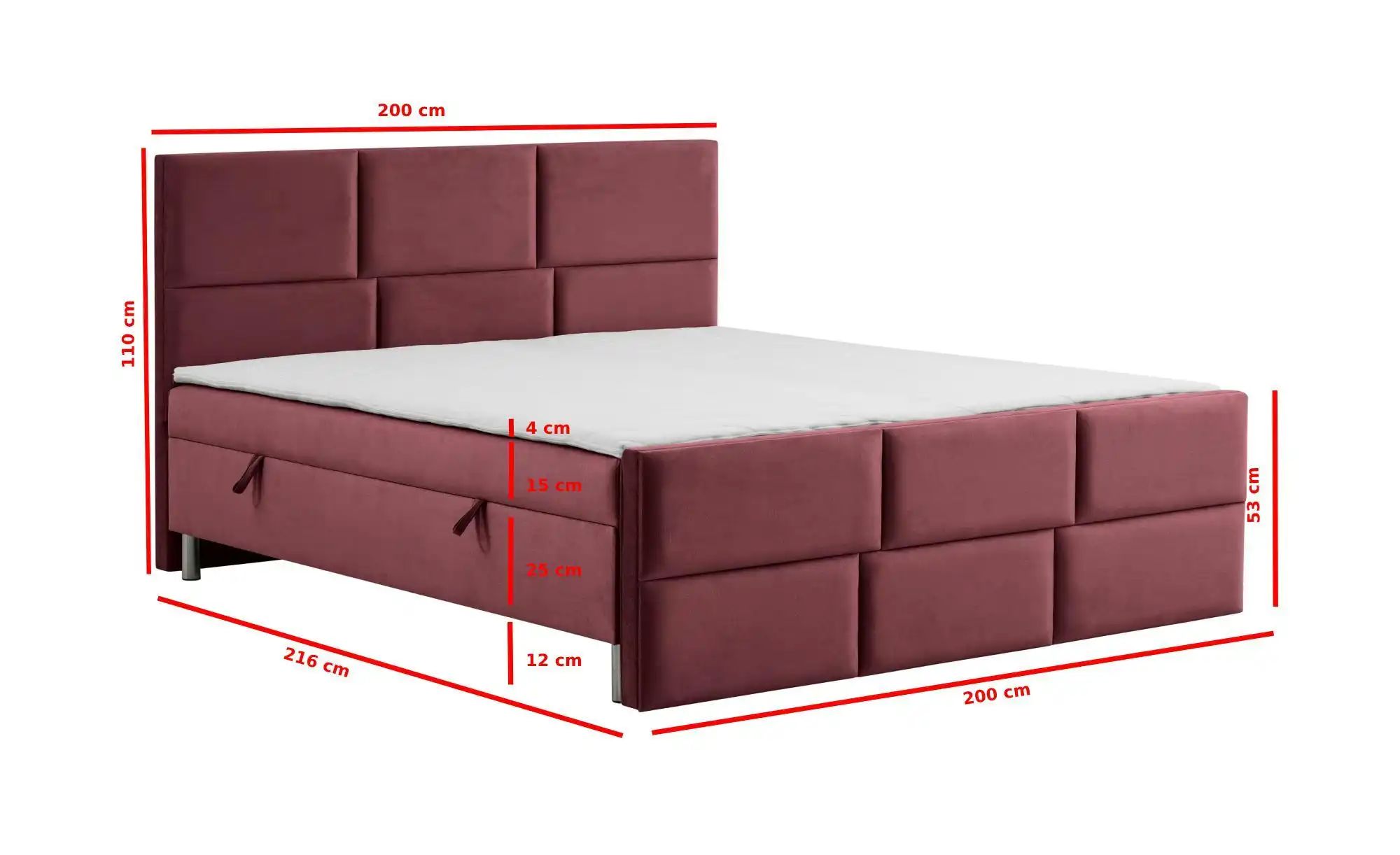 Thumbnail - Boxbett mit Bettkasten Adria ¦ rot ¦ Maße (cm): B: 200 H: 110 Betten > Polsterbetten - Höffner