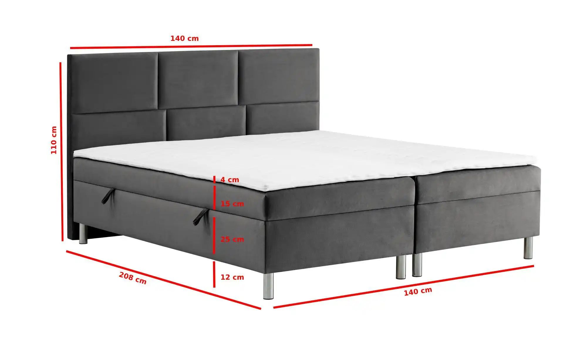 Boxbett mit Bettkasten Adria ¦ grau ¦ Maße (cm): B: 140 H: 110 Betten > Pol günstig online kaufen