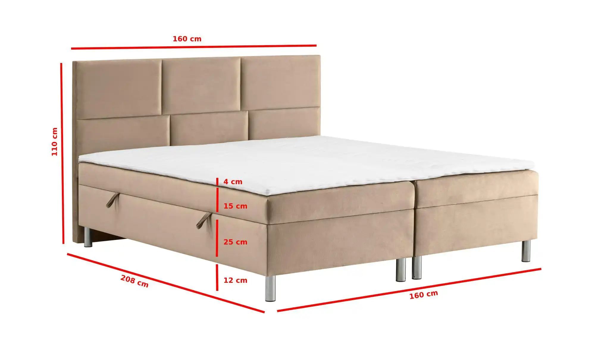 Boxbett mit Bettkasten Adria ¦ beige ¦ Maße (cm): B: 160 H: 110 Betten > Po günstig online kaufen