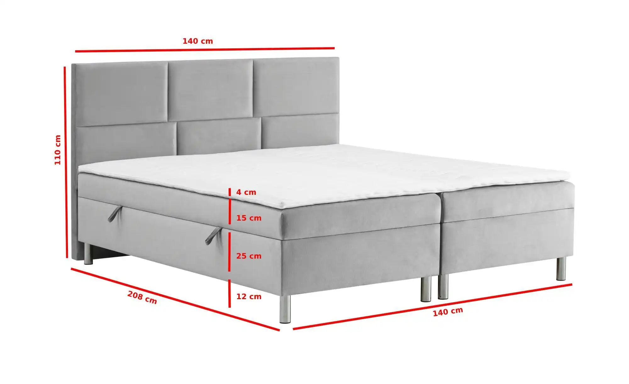 Boxbett mit Bettkasten Adria ¦ grau ¦ Maße (cm): B: 140 H: 110 Betten > Pol günstig online kaufen