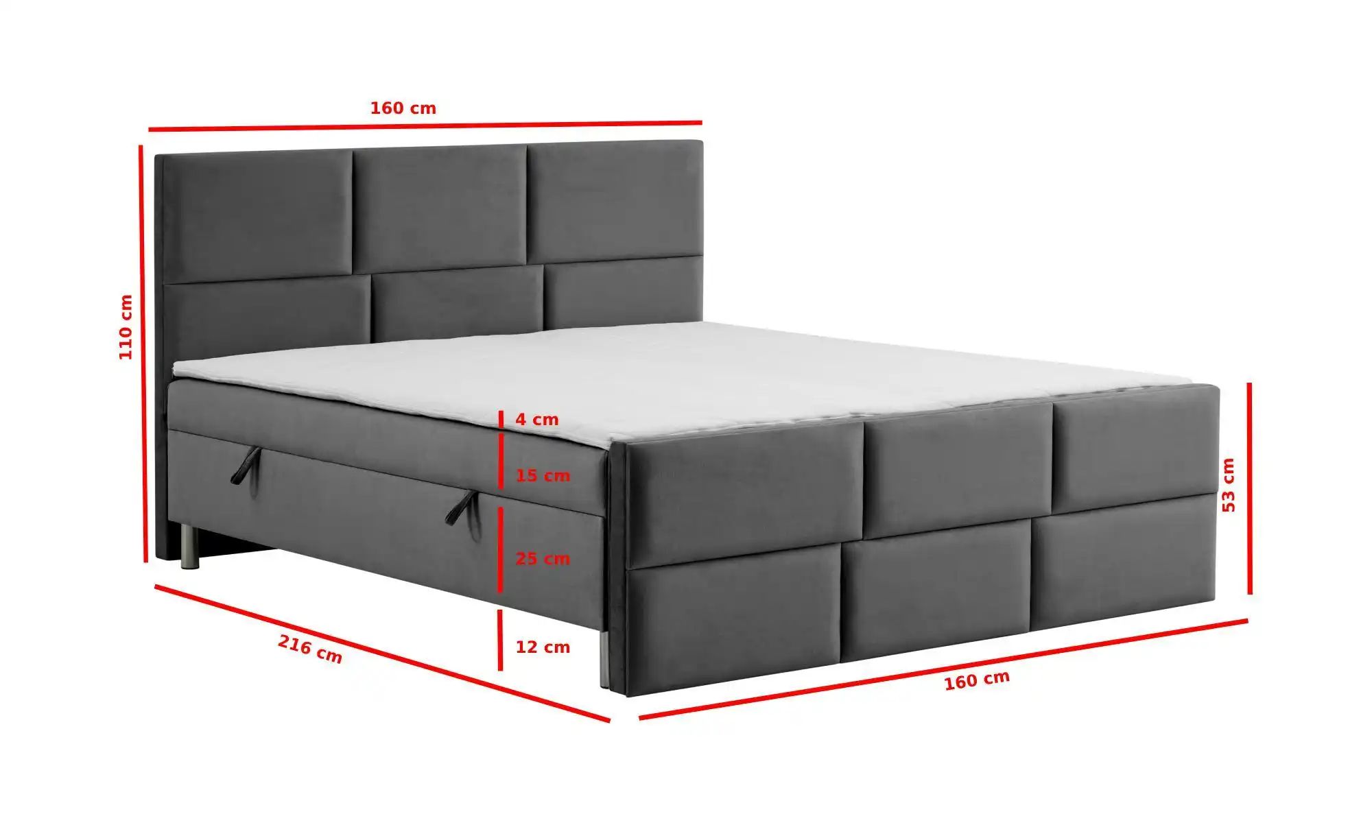 Boxbett mit Bettkasten Adria ¦ grau ¦ Maße (cm): B: 160 H: 110 Betten > Pol günstig online kaufen