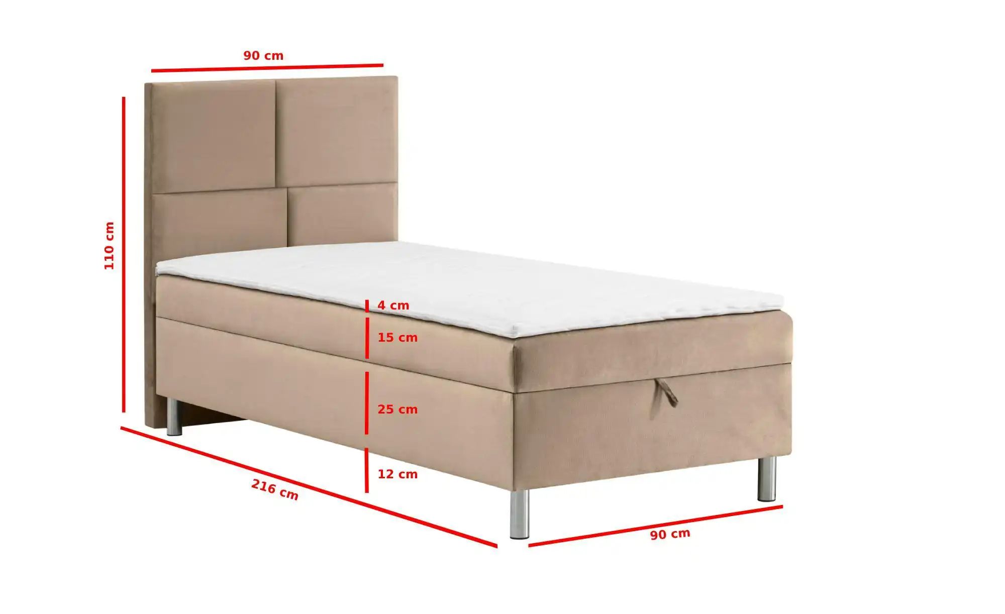 Thumbnail - Boxbett mit Bettkasten Adria ¦ beige ¦ Maße (cm): B: 90 H: 110 Betten > Polsterbetten - Höffner