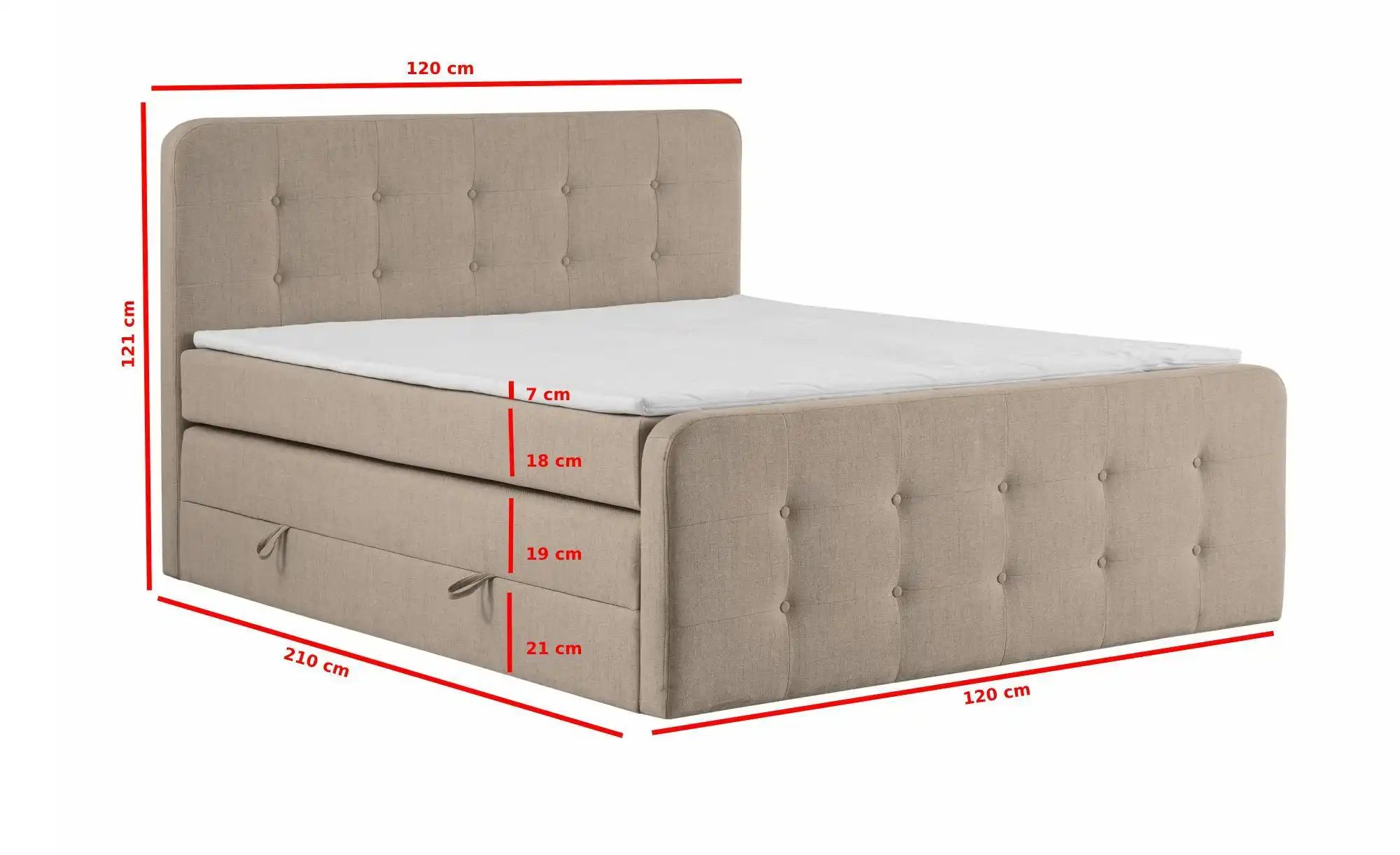 Thumbnail - Boxspringbett mit Bettkasten Neapel ¦ beige ¦ Maße (cm): B: 120 H: 121 Betten > Boxspringbetten - Höffner