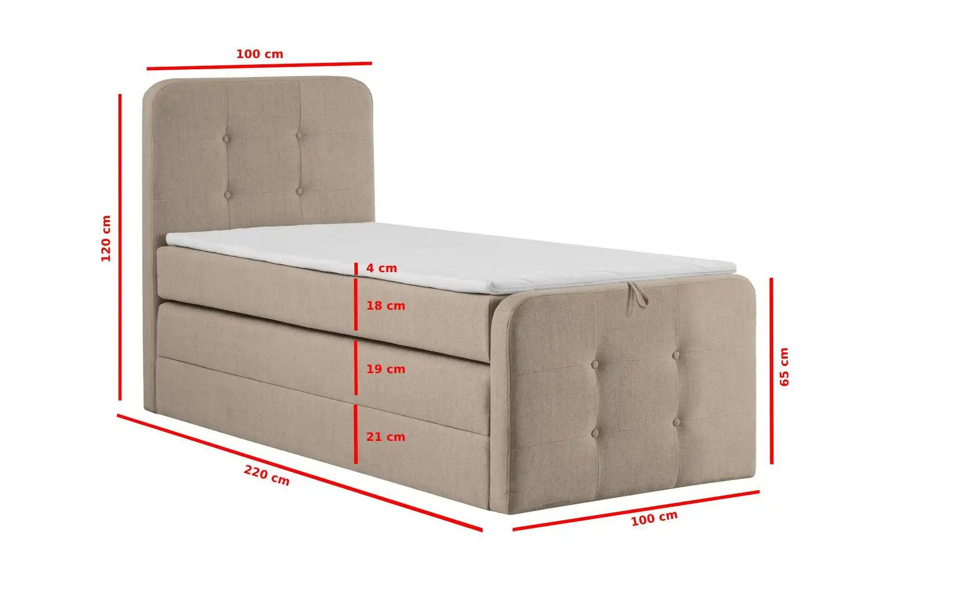 Boxspringbett mit Bettkasten Neapel ¦ beige ¦ Maße (cm): H: 121 Betten > Ei günstig online kaufen