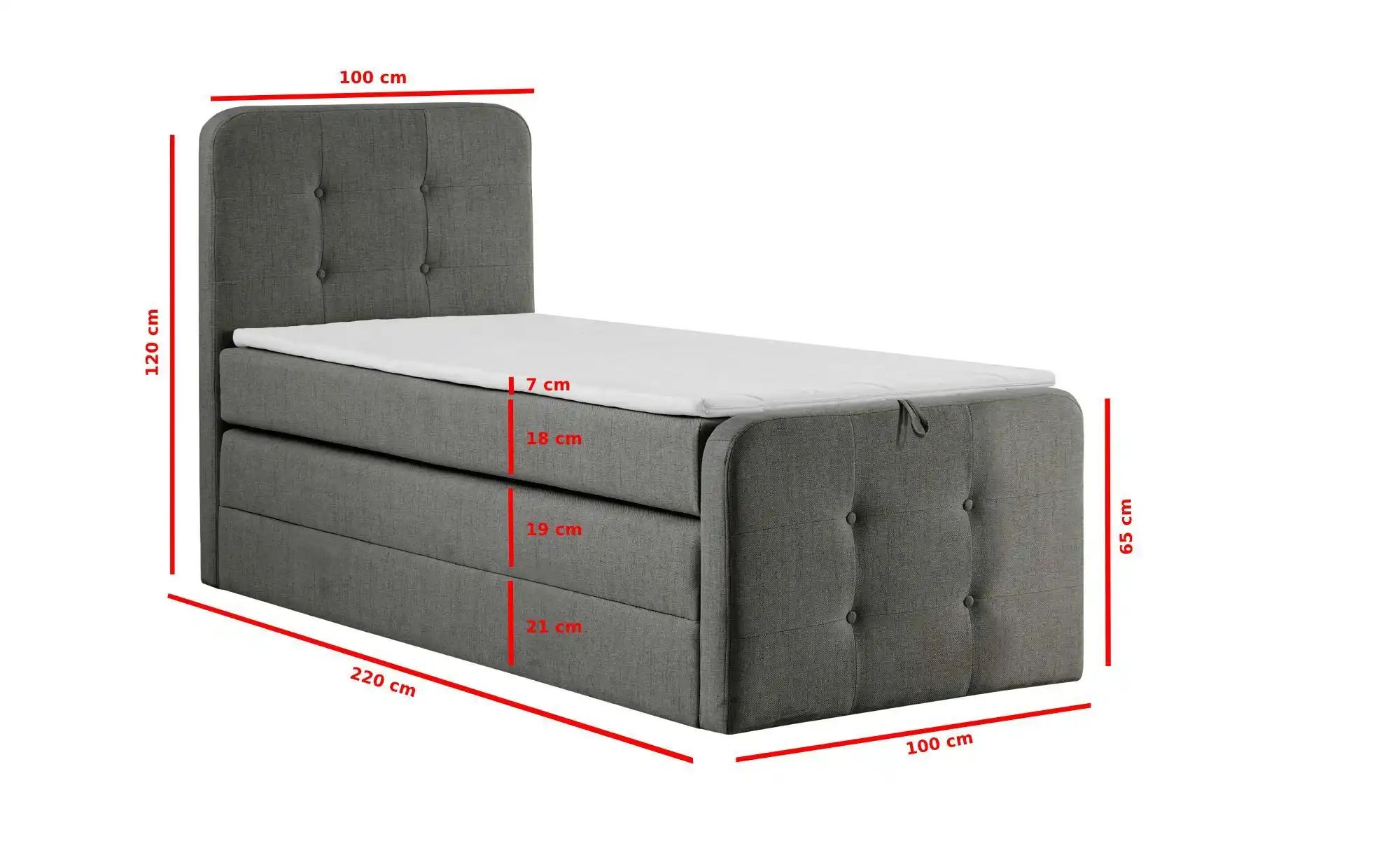 Boxspringbett mit Bettkasten Neapel ¦ grau ¦ Maße (cm): H: 121 Betten > Ein günstig online kaufen