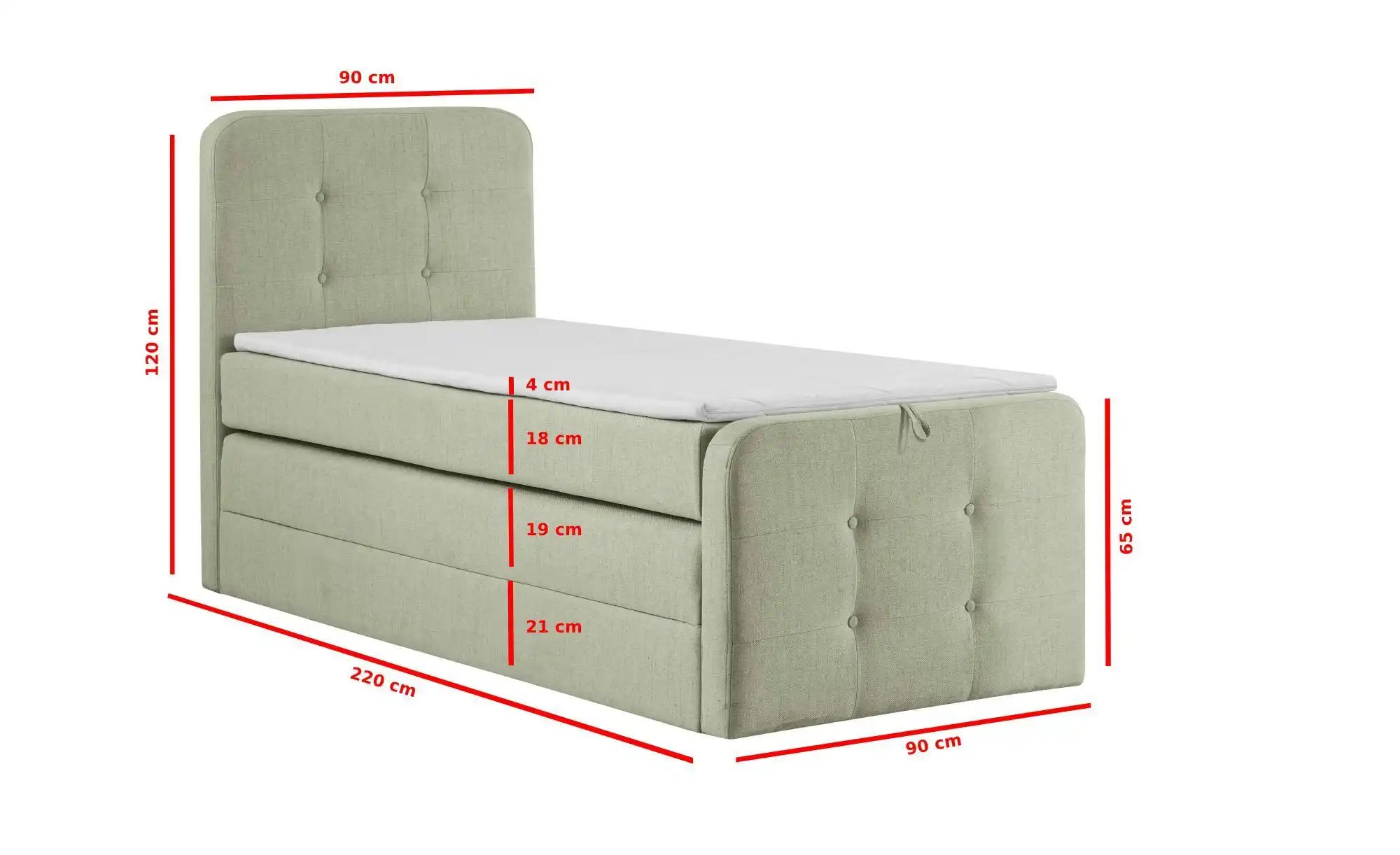 Thumbnail - Boxspringbett mit Bettkasten Neapel ¦ grün ¦ Maße (cm): B: 90 H: 121 Betten > Boxspringbetten - Höffner