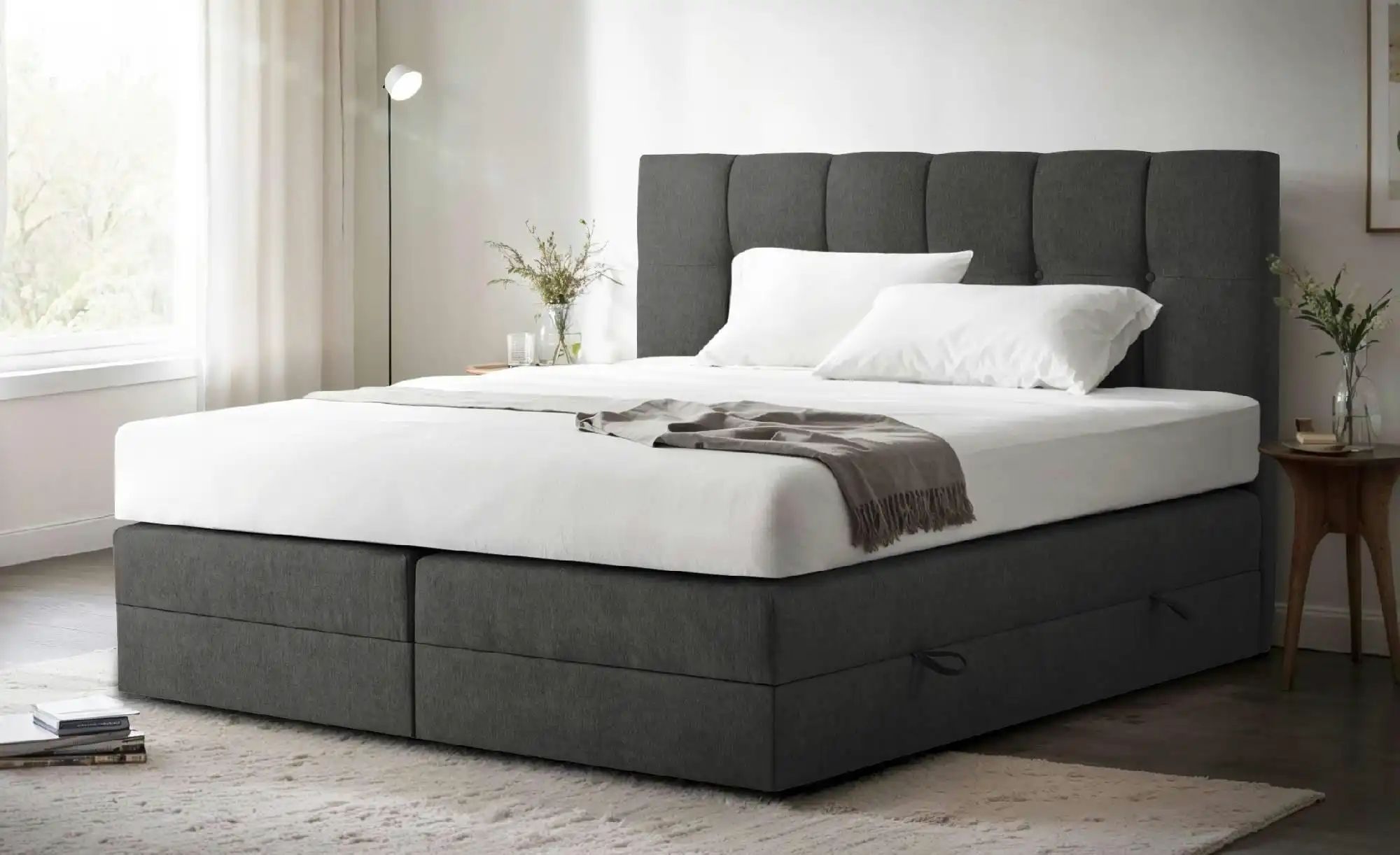 Boxspringbett mit Bettkasten Leeds ¦ grau Betten > Einzelbetten - Höffner günstig online kaufen