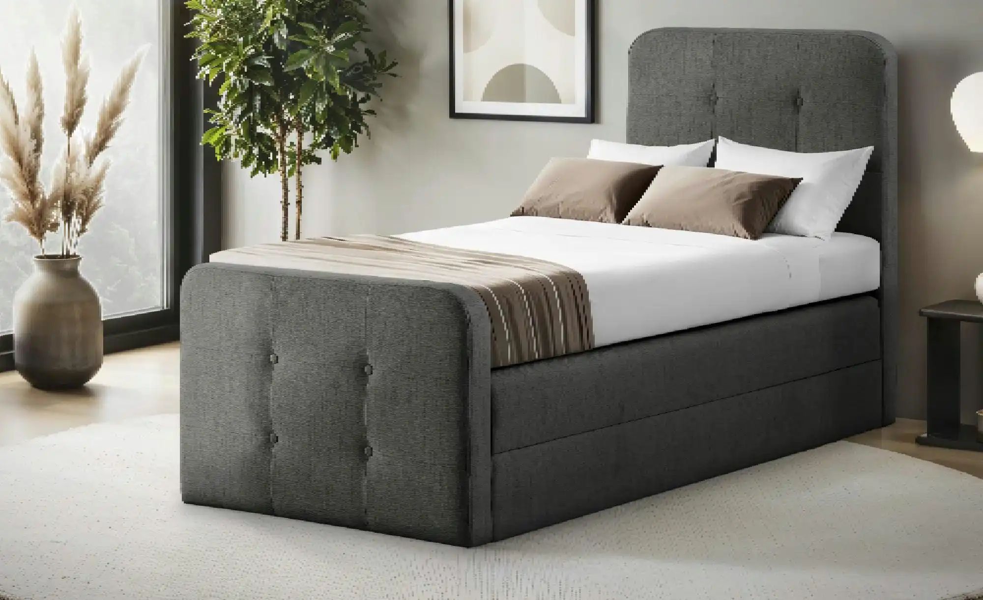 Boxspringbett mit Bettkasten Neapel ¦ grau ¦ Maße (cm): H: 121 Betten > Ein günstig online kaufen
