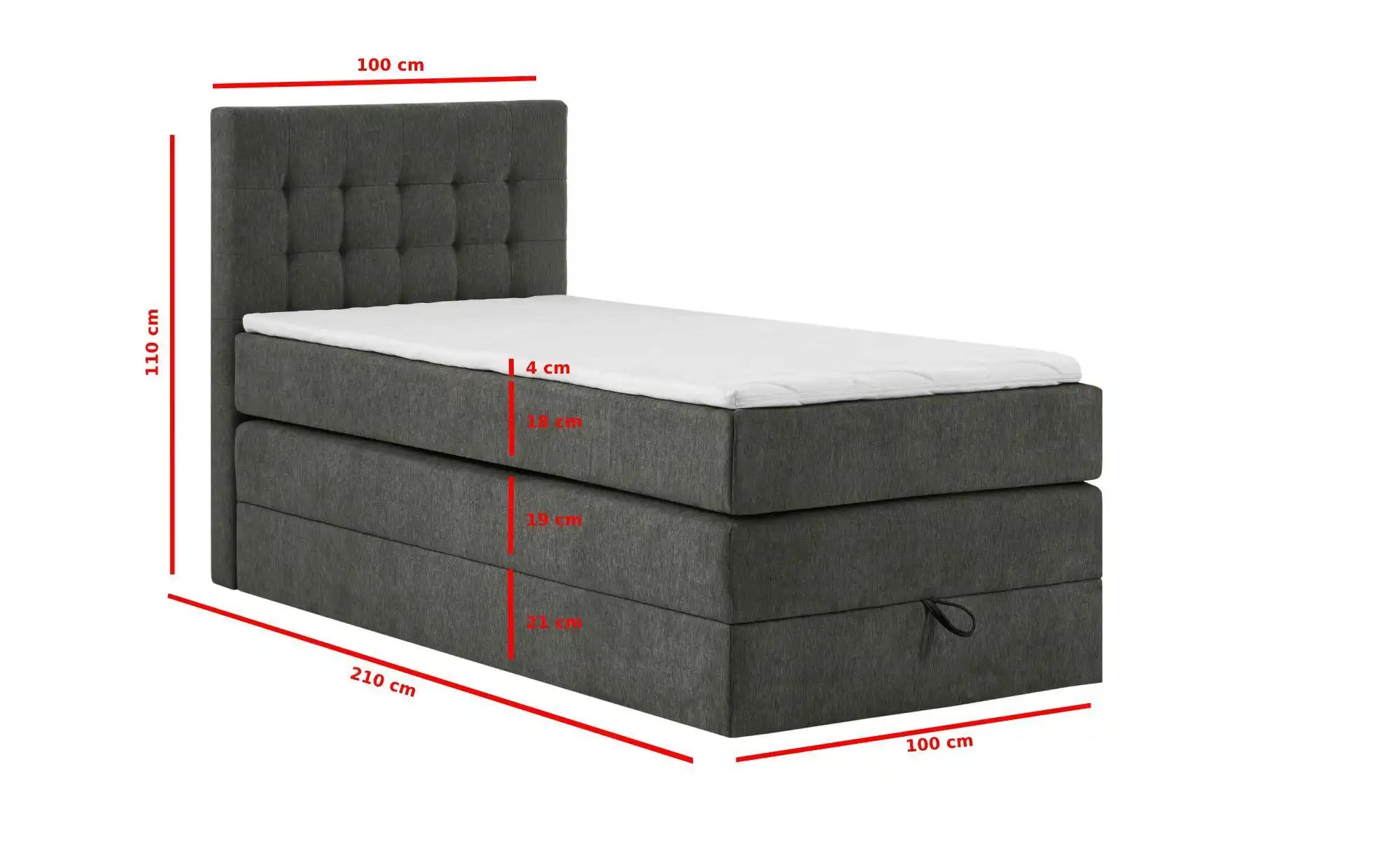 Thumbnail - Boxspringbett mit Bettkasten Barcelona ¦ grau ¦ Maße (cm): B: 100 H: 110 Betten > Boxspringbetten - Höffner