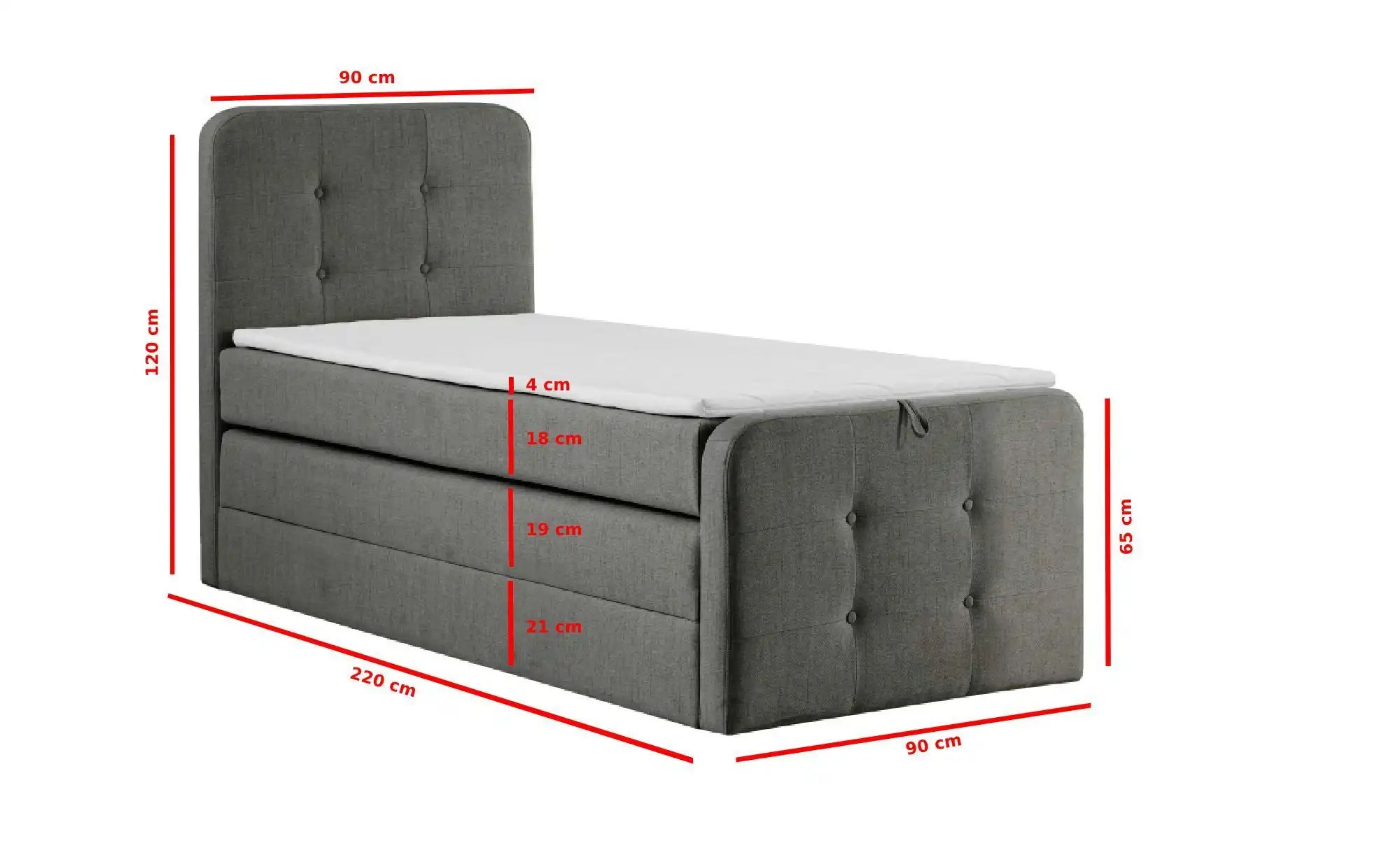 Boxspringbett mit Bettkasten Neapel ¦ grau ¦ Maße (cm): H: 121 Betten > Ein günstig online kaufen