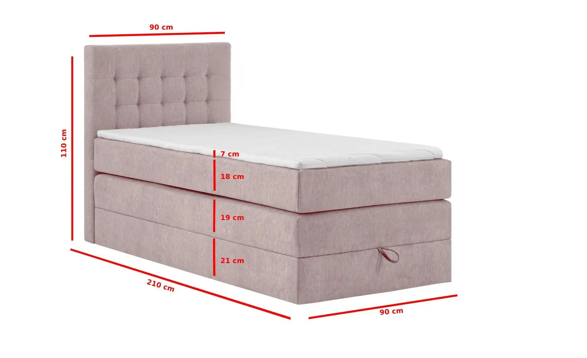 Thumbnail - Boxspringbett mit Bettkasten Barcelona ¦ rosa/pink ¦ Maße (cm): H: 110 Betten > Einzelbetten - Höffner