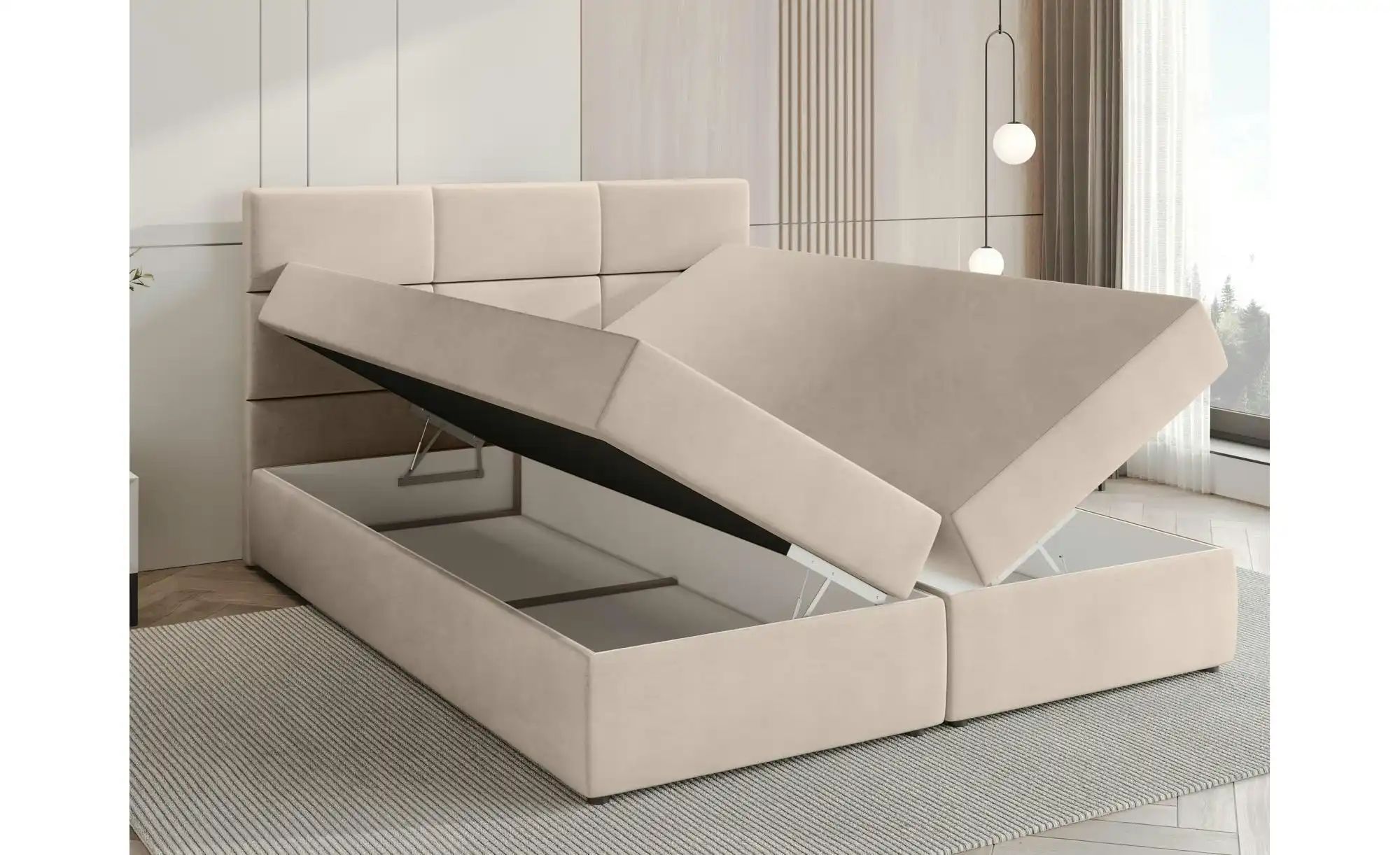 Boxbett mit Stauraum und Topper Boston ¦ beige ¦ Maße (cm): B: 160 H: 102 B günstig online kaufen