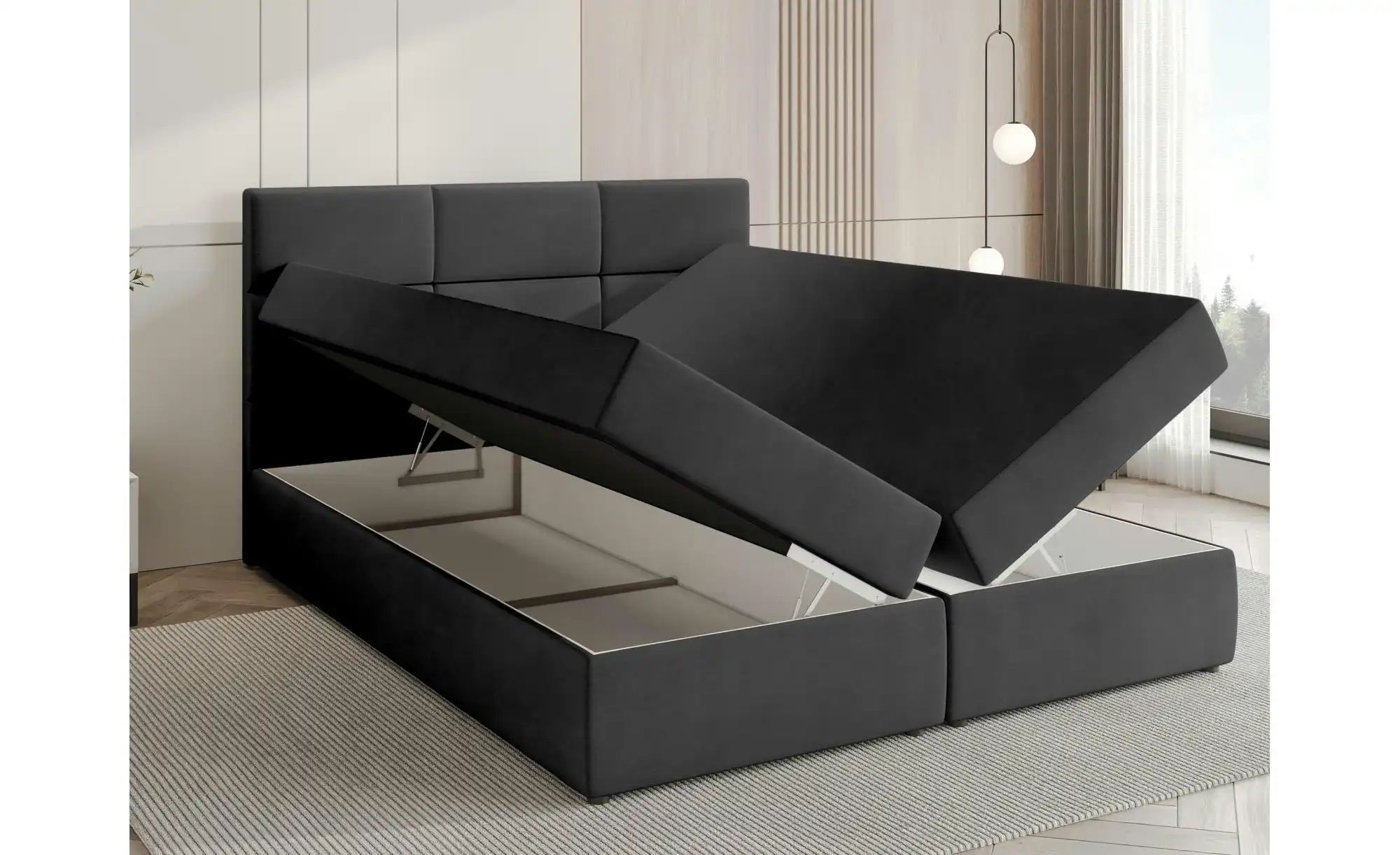 Thumbnail - Boxbett mit Stauraum und Topper Boston ¦ schwarz ¦ Maße (cm): B: 180 H: 102 Betten > Polsterbetten - Höffner