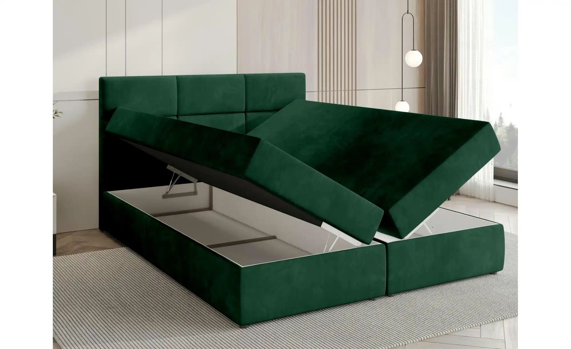Boxbett mit Stauraum und Topper Boston ¦ grün ¦ Maße (cm): B: 140 H: 102 Be günstig online kaufen