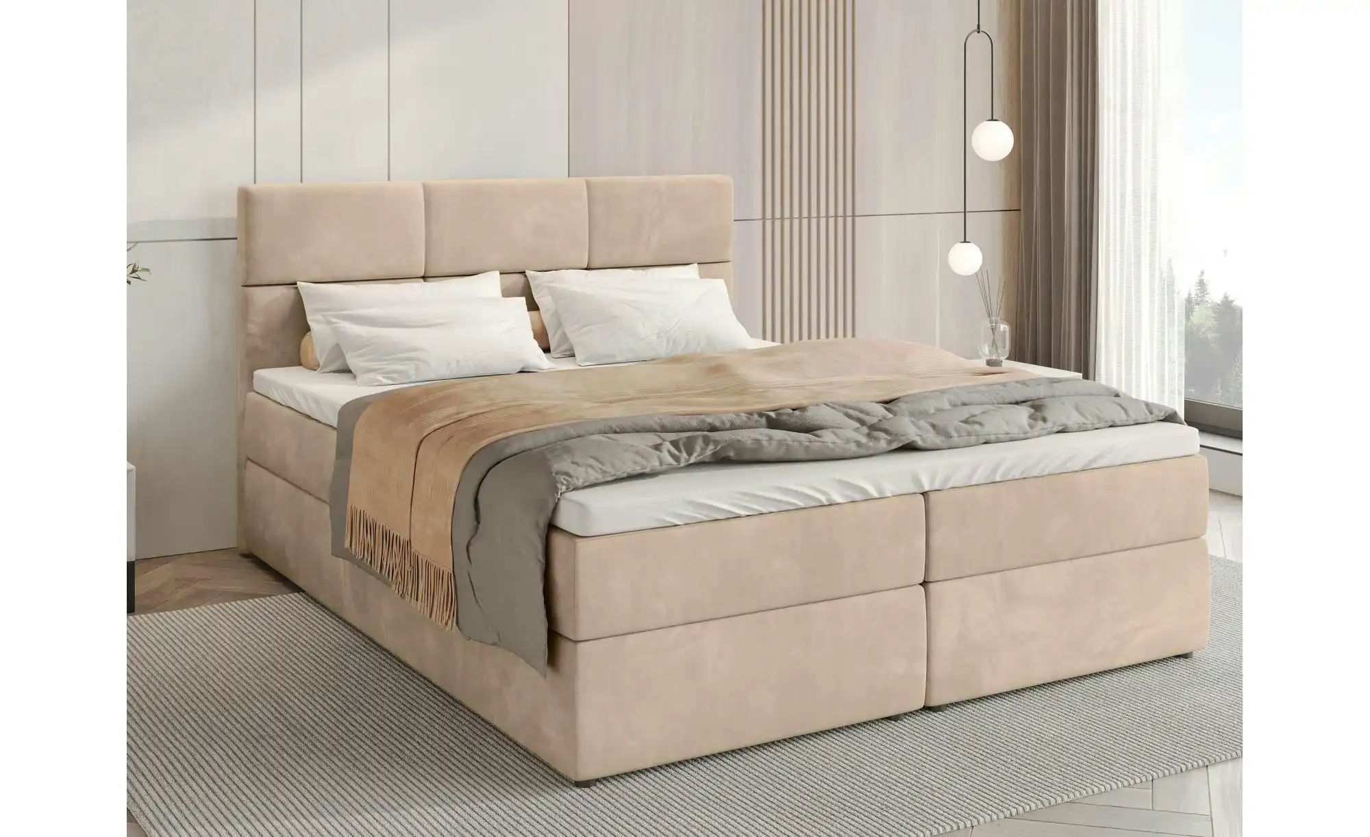 Boxbett mit Stauraum und Topper Boston ¦ beige ¦ Maße (cm): B: 180 H: 102 B günstig online kaufen