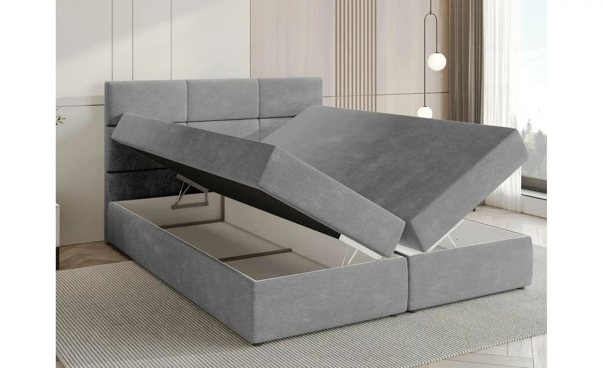 Boxbett mit Stauraum und Topper Boston ¦ grau ¦ Maße (cm): B: 160 H: 102 Be günstig online kaufen