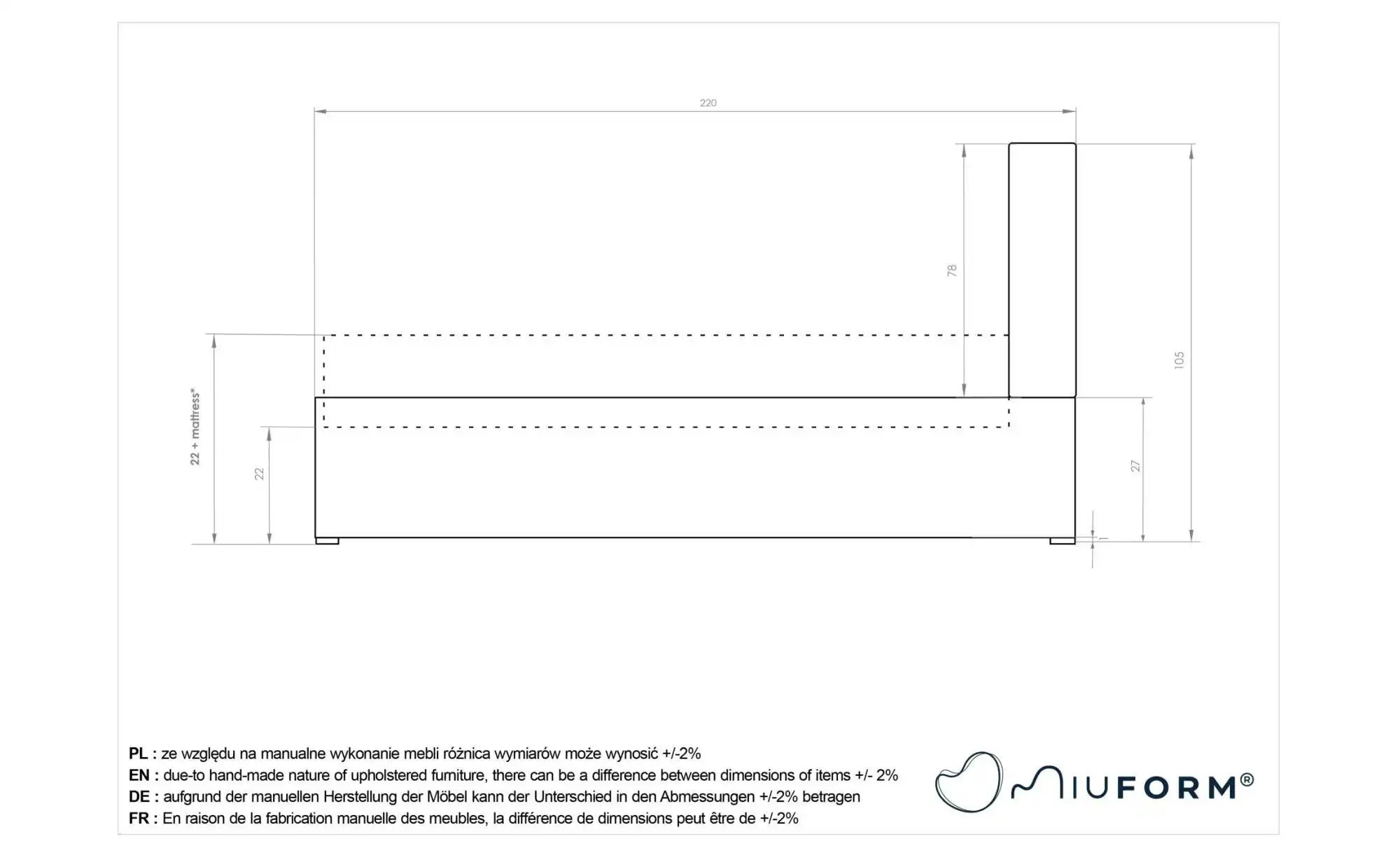 Miuform Polsterbett gemustert Sleepy Luna ¦ grau ¦ Maße (cm): B: 96 H: 105 günstig online kaufen