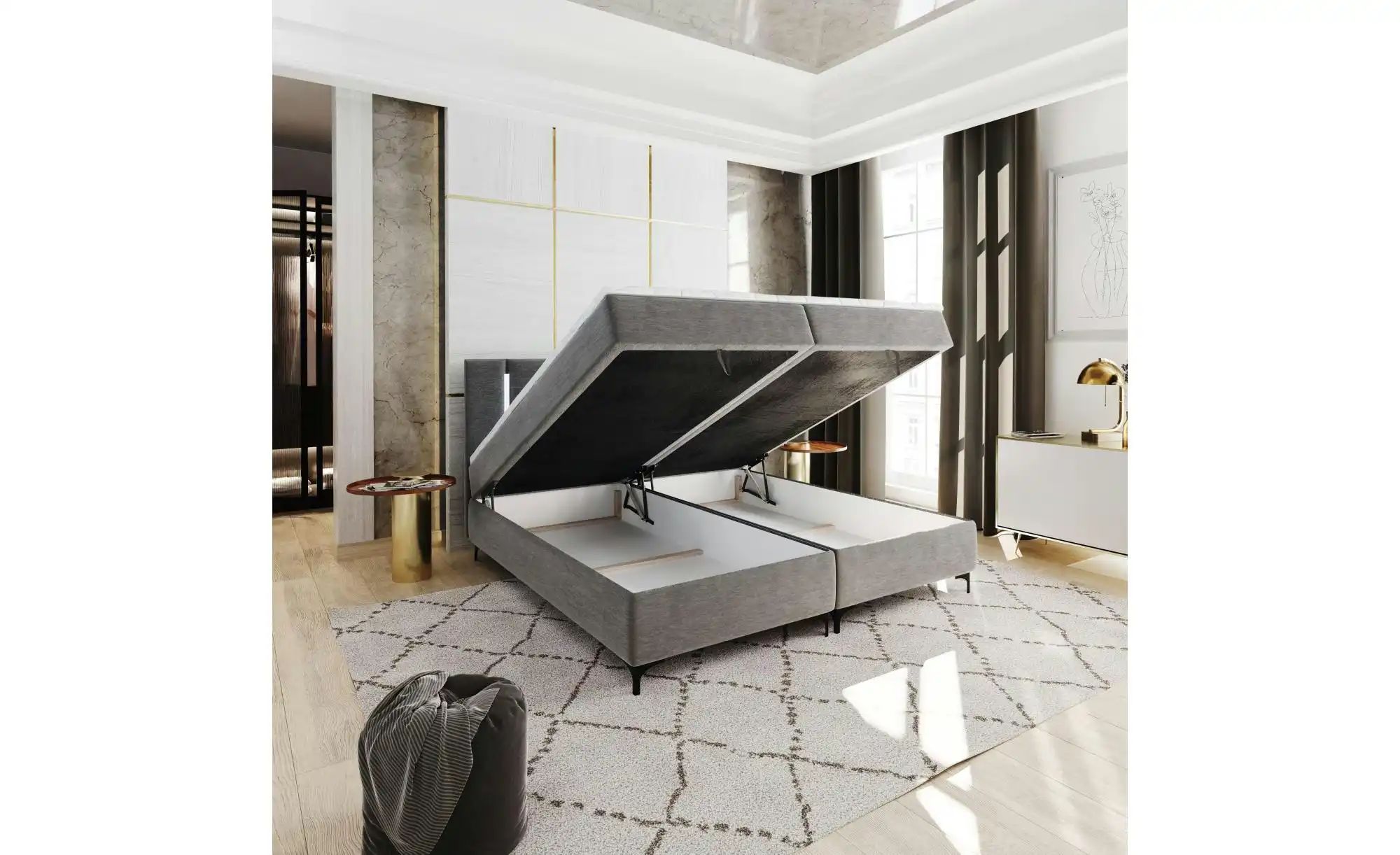 MASSENO Boxbett mit Bettkasten Alba ¦ grau ¦ Maße (cm): B: 180 H: 108 Bette günstig online kaufen