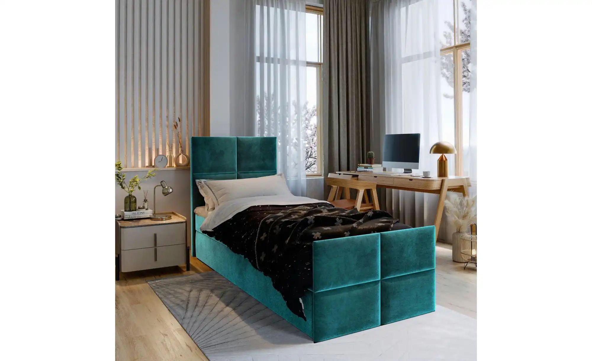 MASSENO Boxbett mit Bettkasten Ariel ¦ türkis/petrol ¦ Maße (cm): B: 90 H: günstig online kaufen