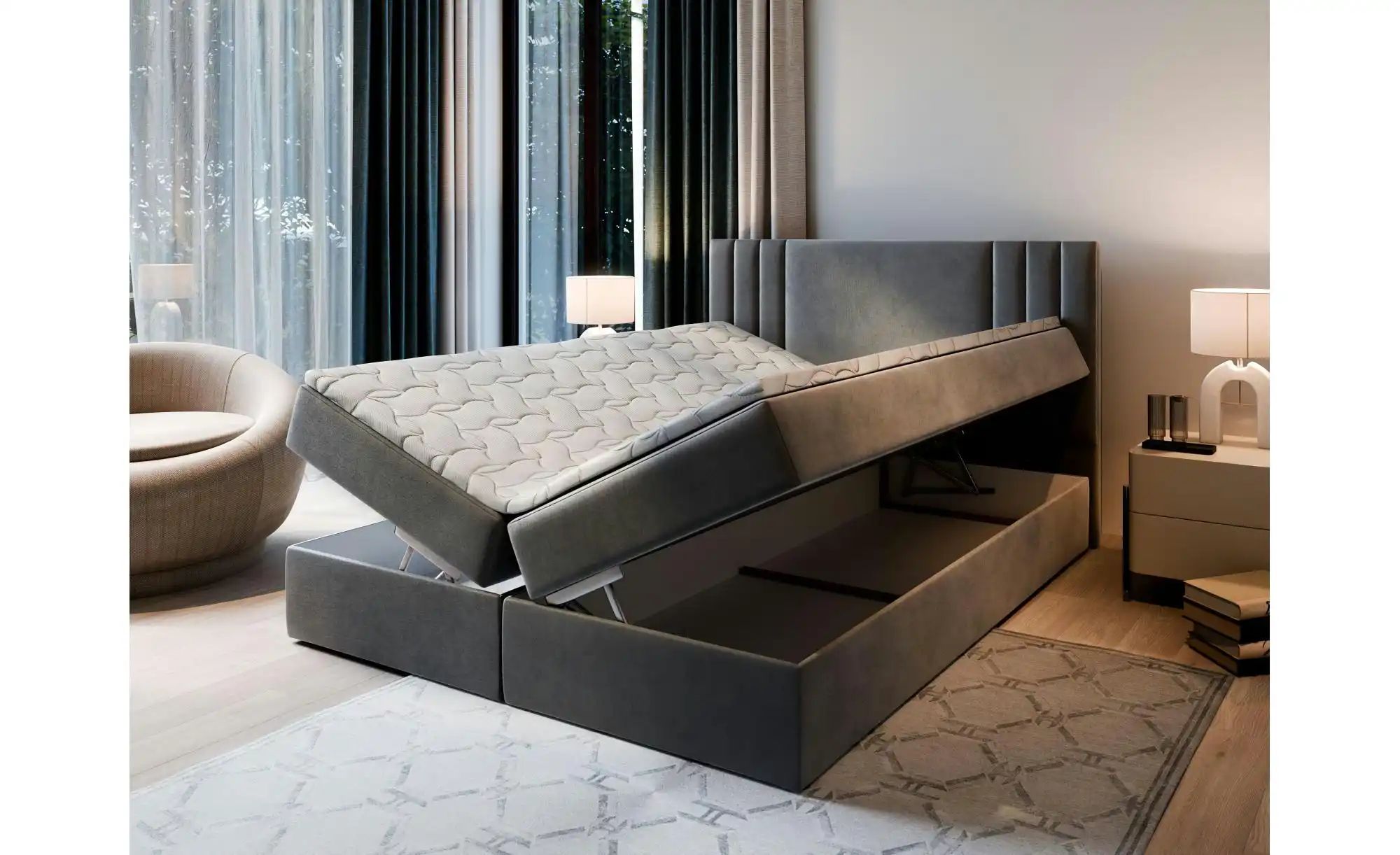 Thumbnail - MASSENO Boxbett mit Bettkasten Bres ¦ grau ¦ Maße (cm): B: 160 H: 98 Betten > Polsterbetten - Höffner